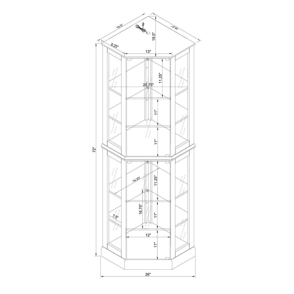 6 Shelf Corner Curio Display Cabinet With Lights, Mirrors And Adjustable Shelves