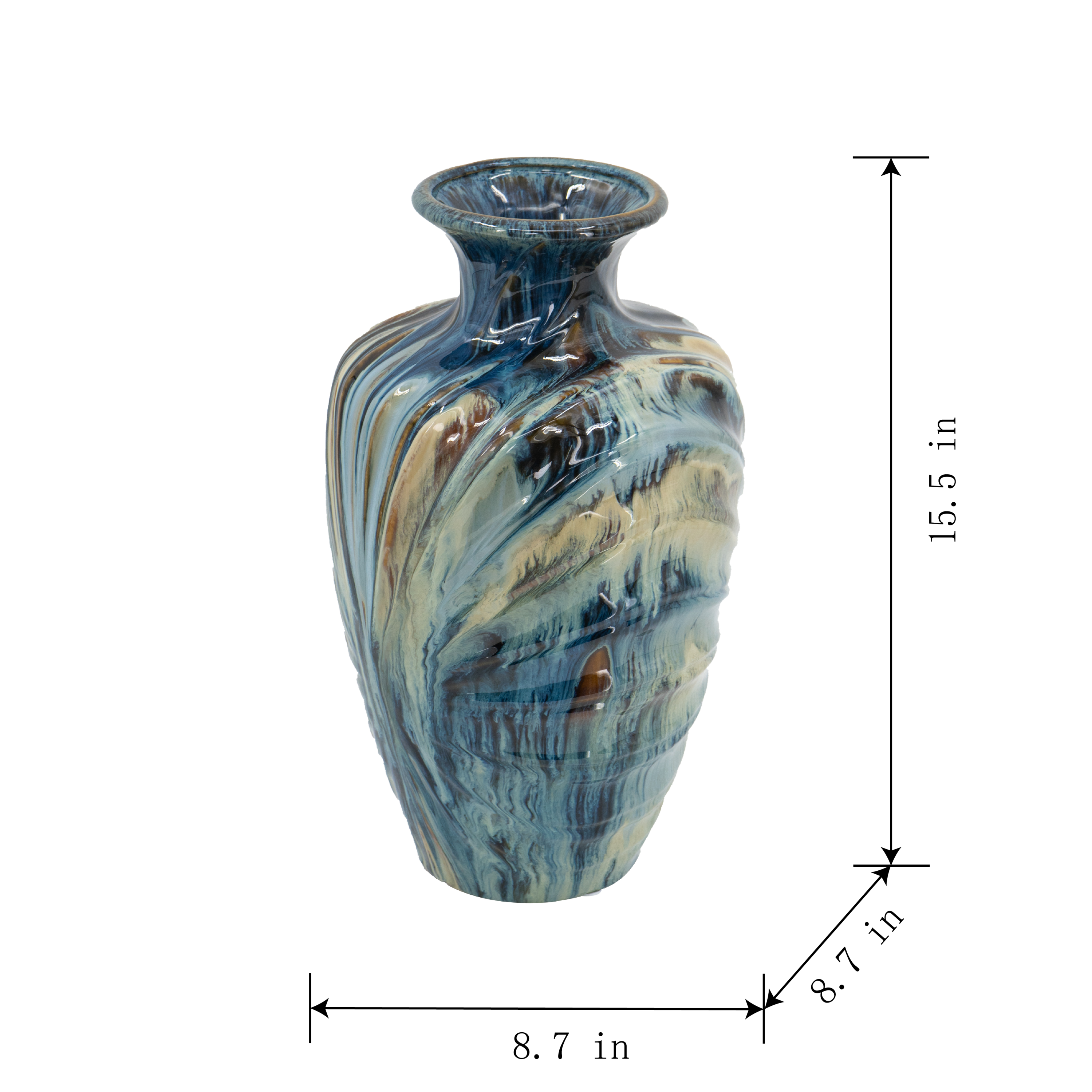 D8.7x15.5' Blue and Brown Reactive Glazed Vase