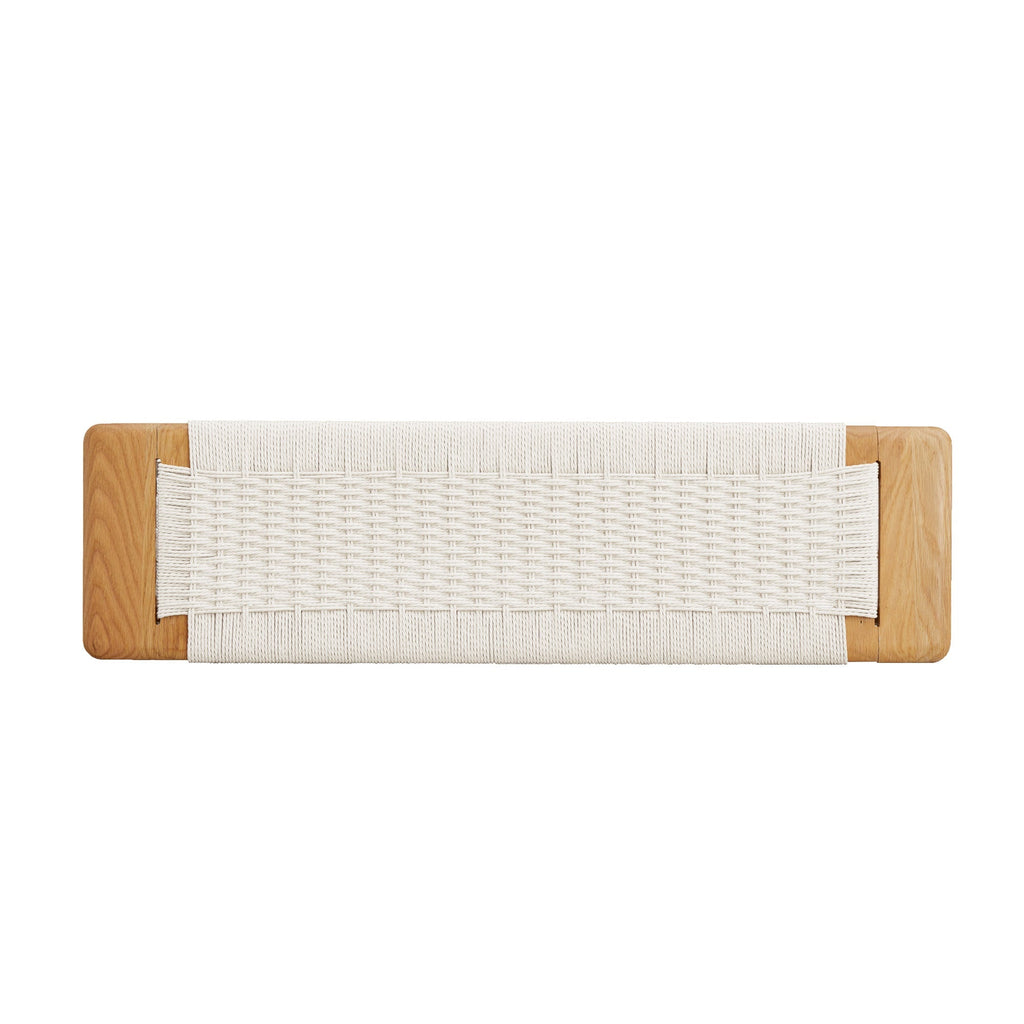 Design Natural Oak Wood Dining Bench with Handwoven Cane Seat in White