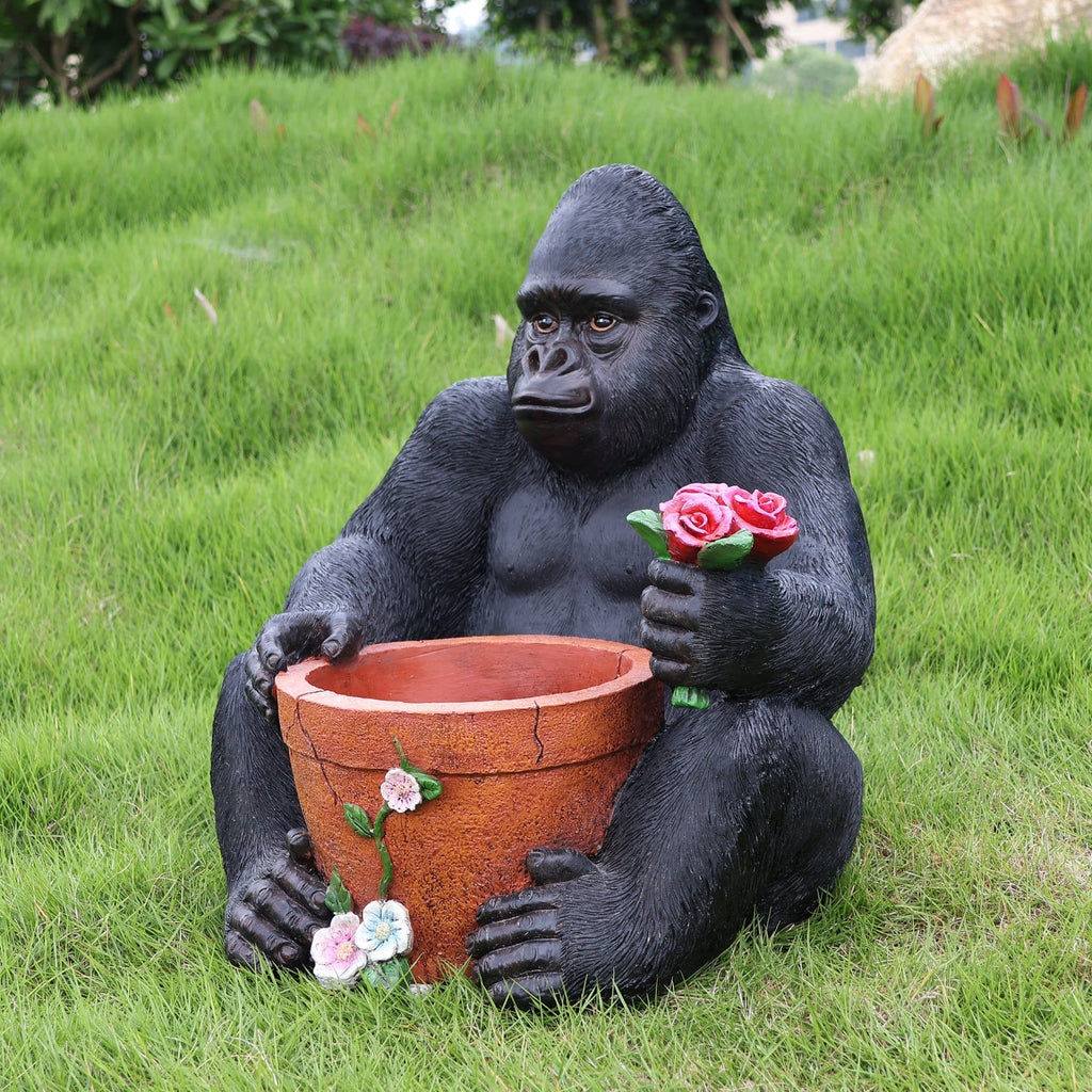 Outdoor Garden Sculpture Chimpanzees Flower Pot Planter
