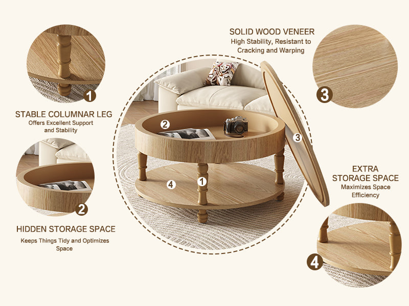 Coffee Table with Dual Storage for Living Room