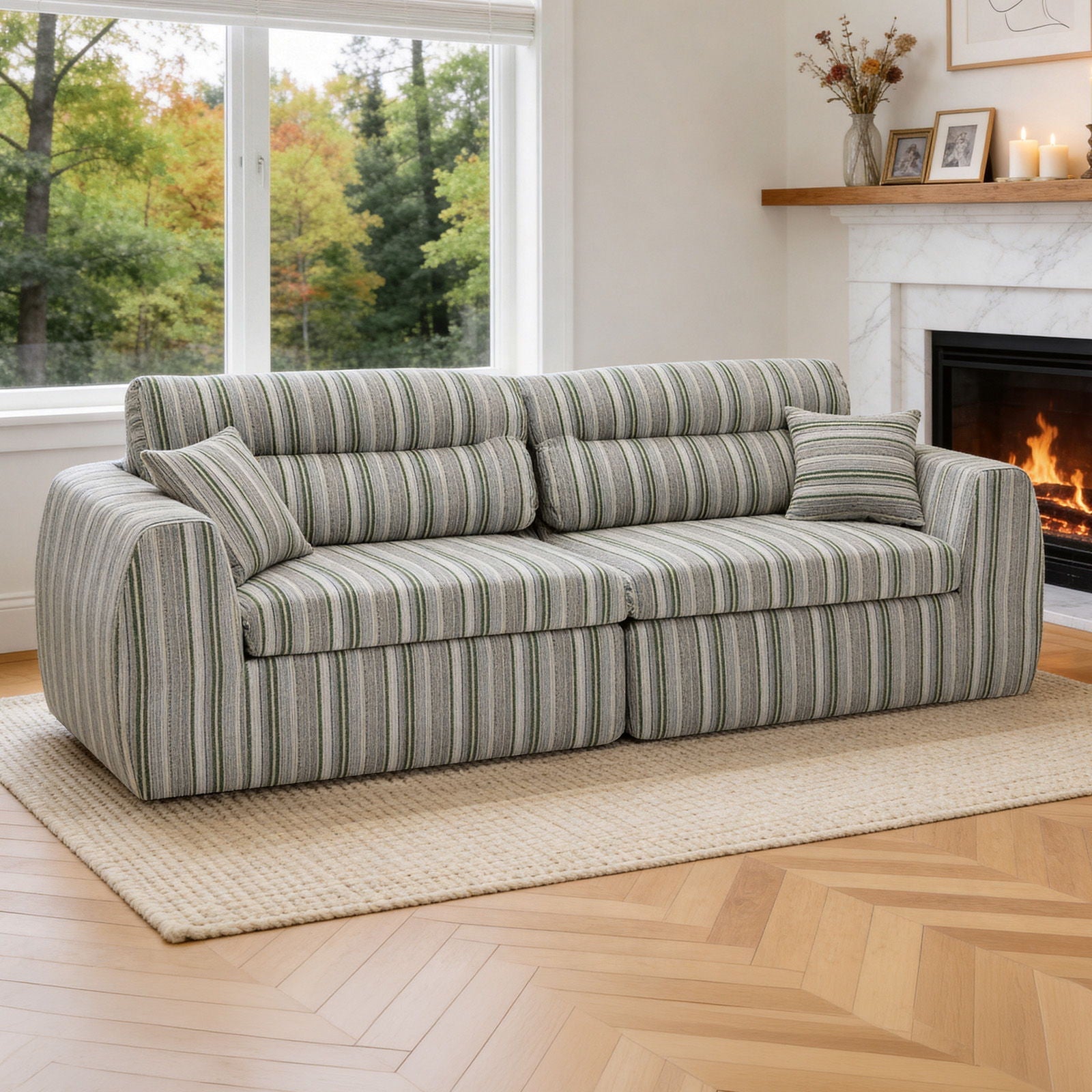 3 Seater, Couch With Throw Pillows For Living Room