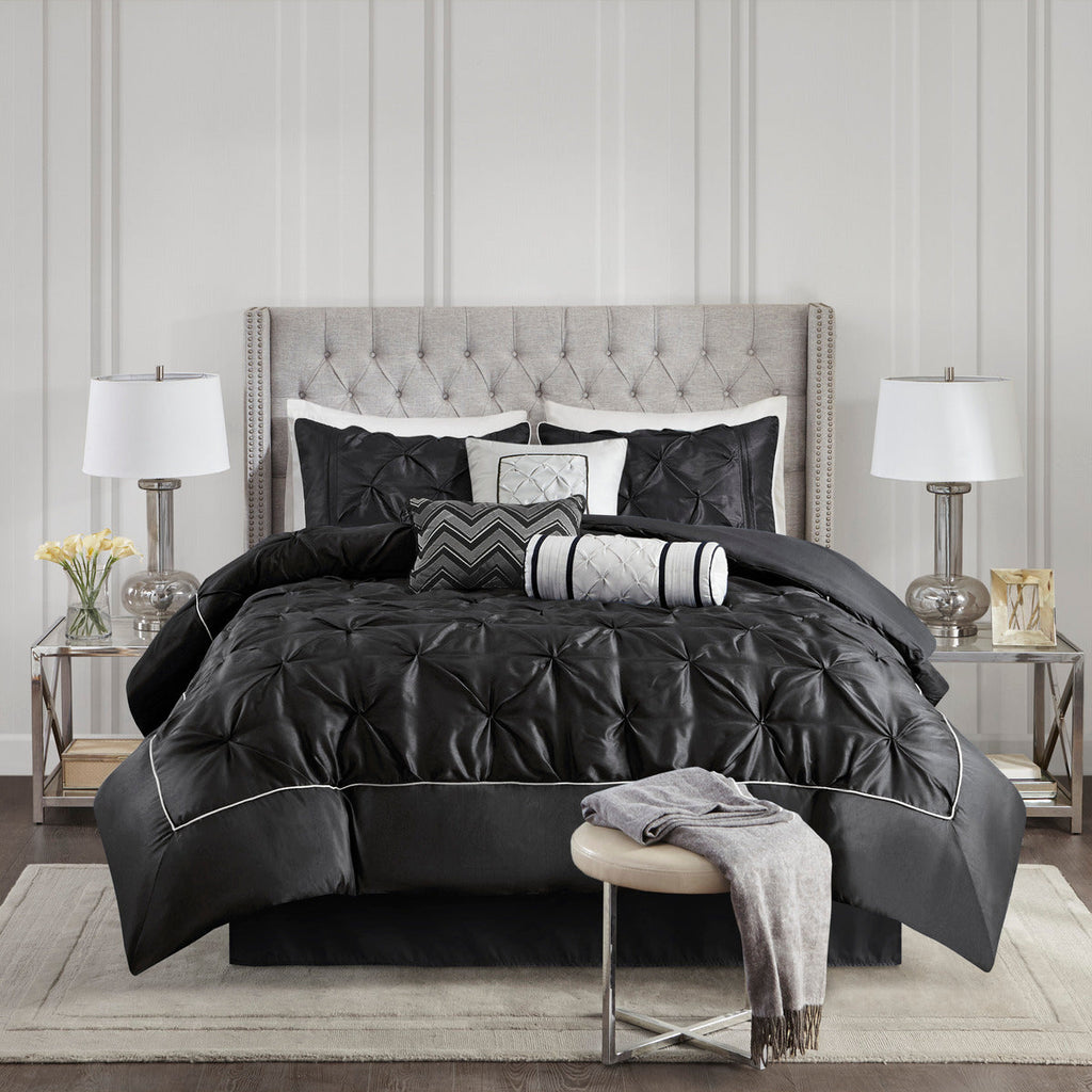7 Piece Tufted Comforter Set Black King