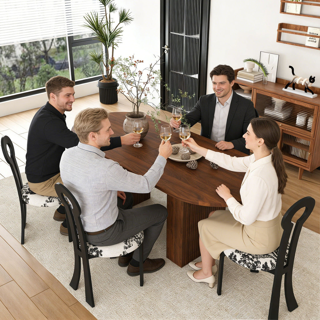 Oval Dining Table For 6 With 4 Upholstered Chairs - Walnut / Black