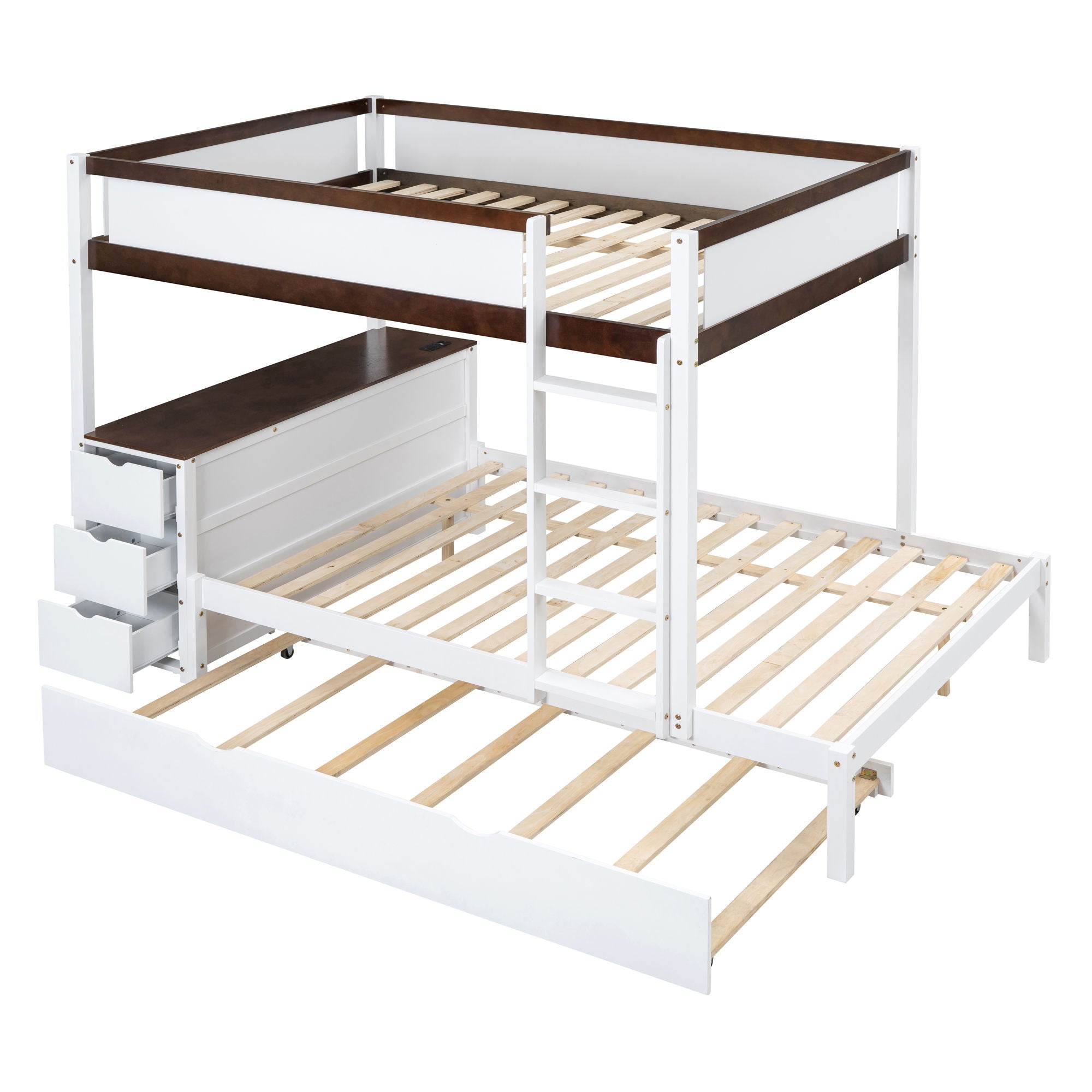 Bunk Bed With Twin Size Trundle, Storage And Desk
