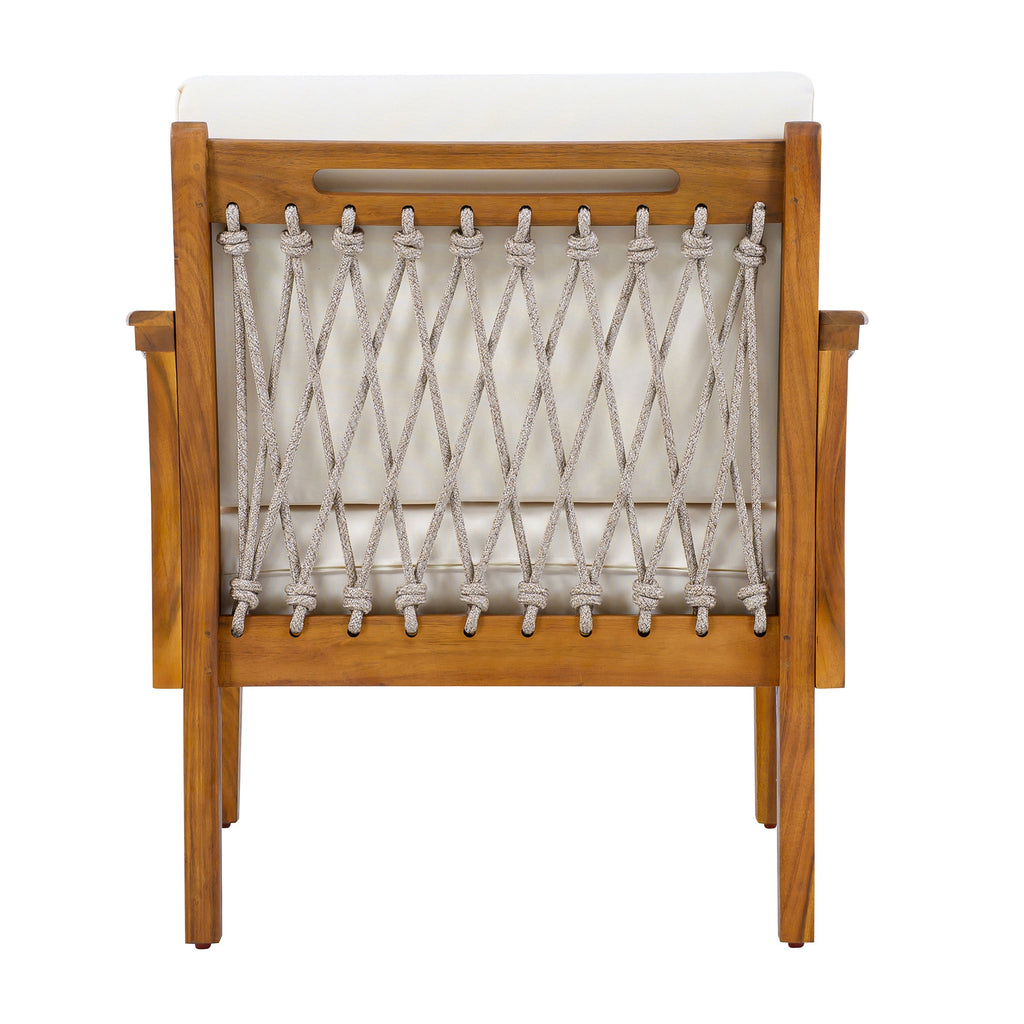 Outdoor Acacia Wood Club Chair with Handwoven Rope, Teak Finish