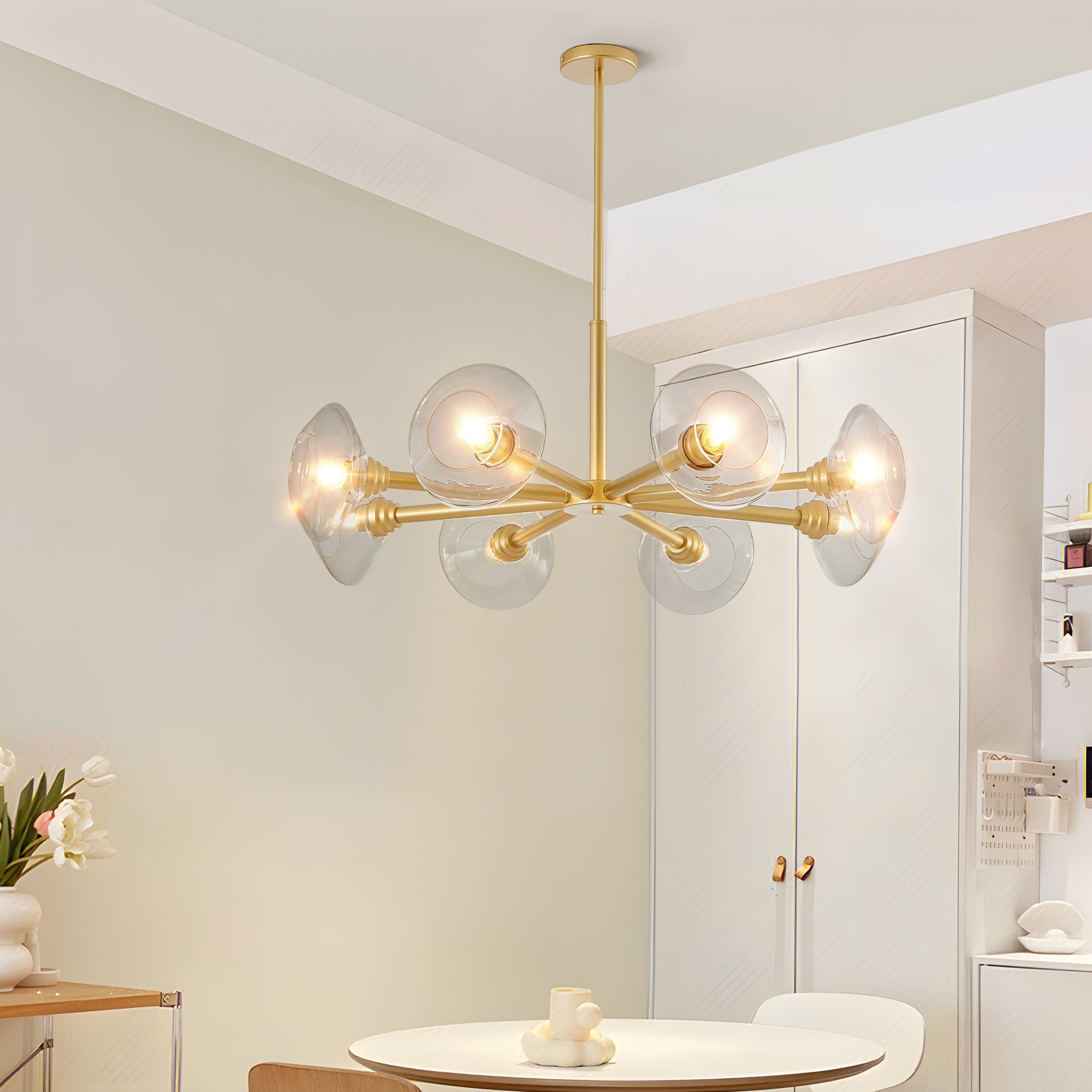 36" Modern Gold 8-Light Sputnik Chandelier with Clear Glass Shades