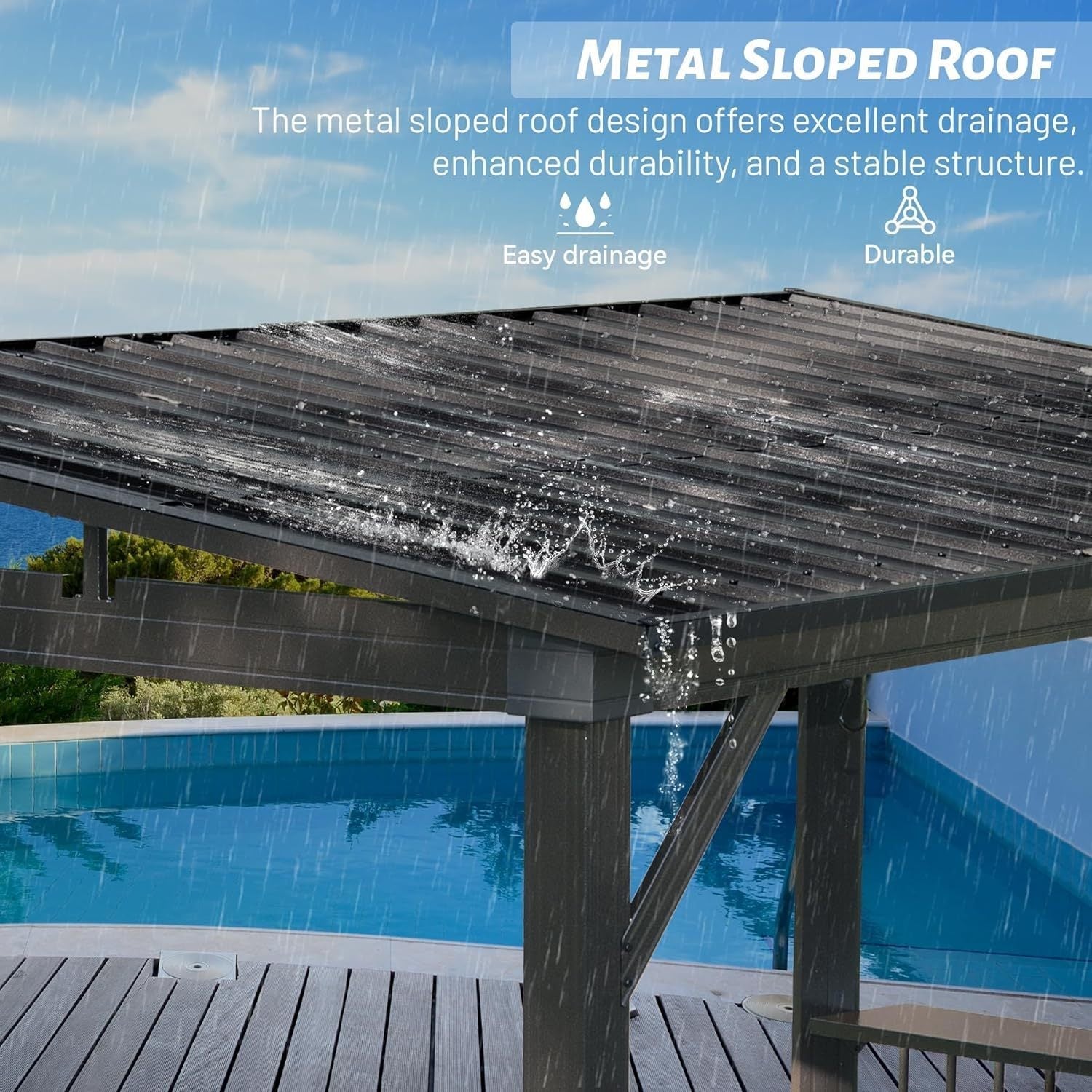 6.5x12FT Hardtop Grill Gazebo with Side Shelves and Steel Roof