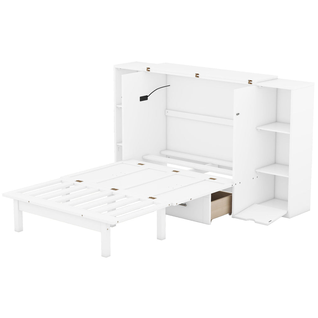 Murphy Bed With Shelves, Drawers And USB Ports