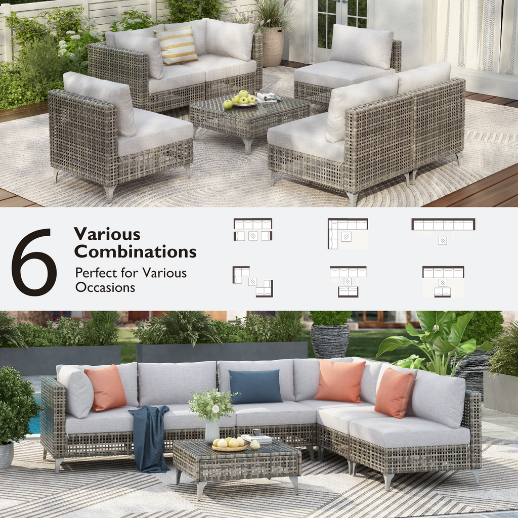 K&K 7-Piece Wicker Patio Furniture Set