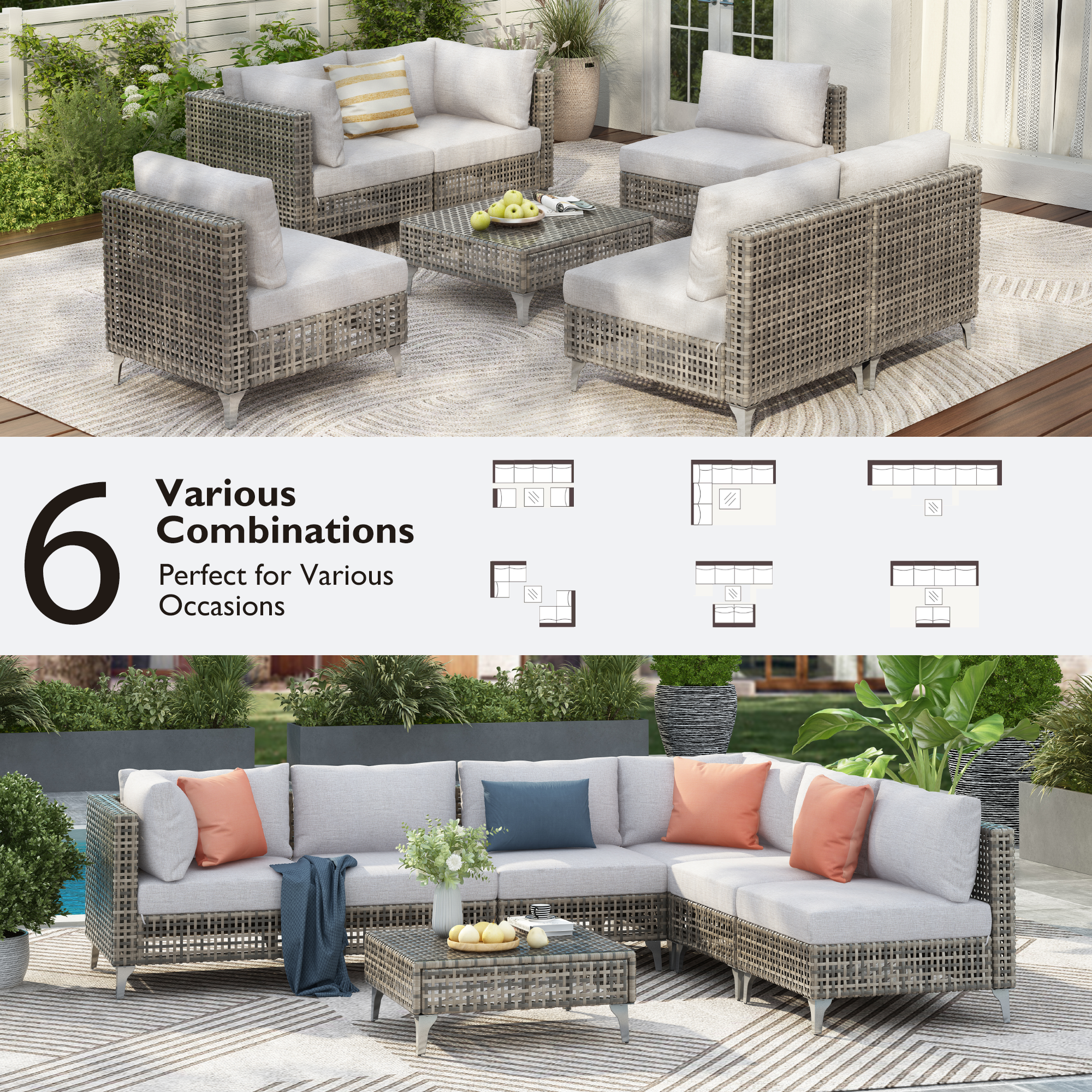 K&K 7-Piece Wicker Patio Furniture Set