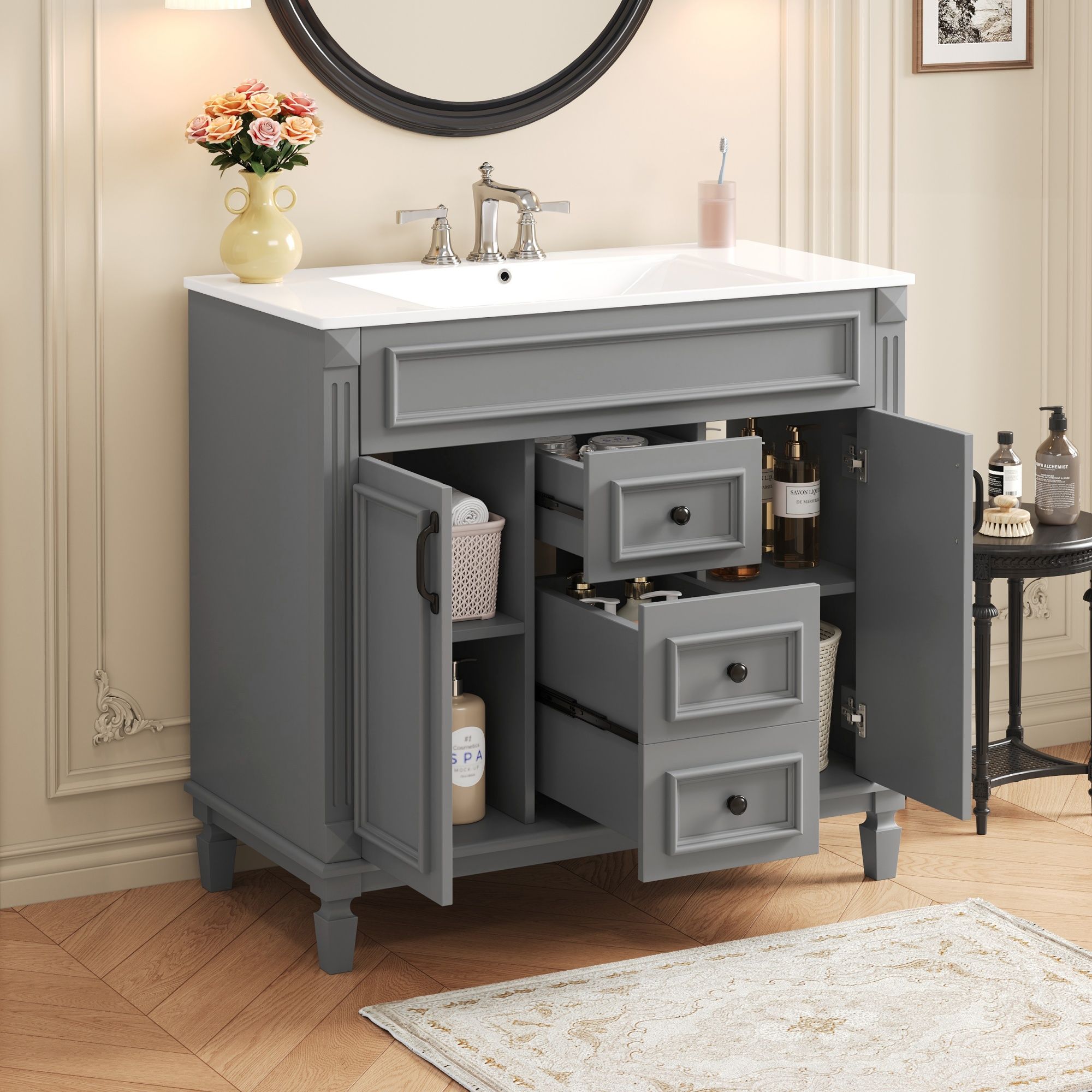 Bathroom Vanity With Top Sink and Soft-Closing Storage