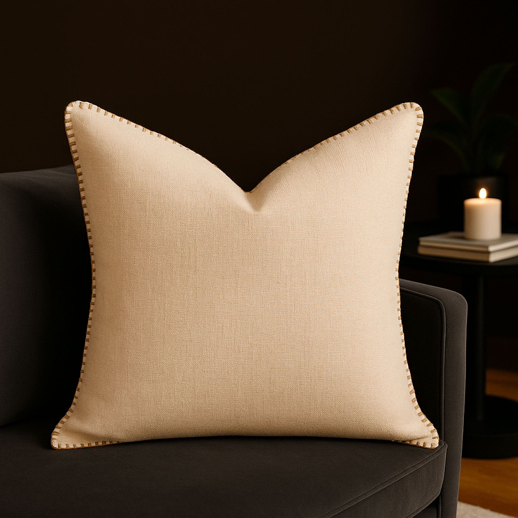 Homey Cozy Throw Pillow With Decorative Stitching - Ivory