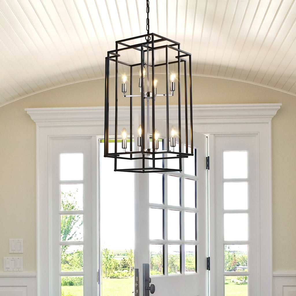 18' Modern 8-Light Black & Chrome Geometric Pendant Chandelier