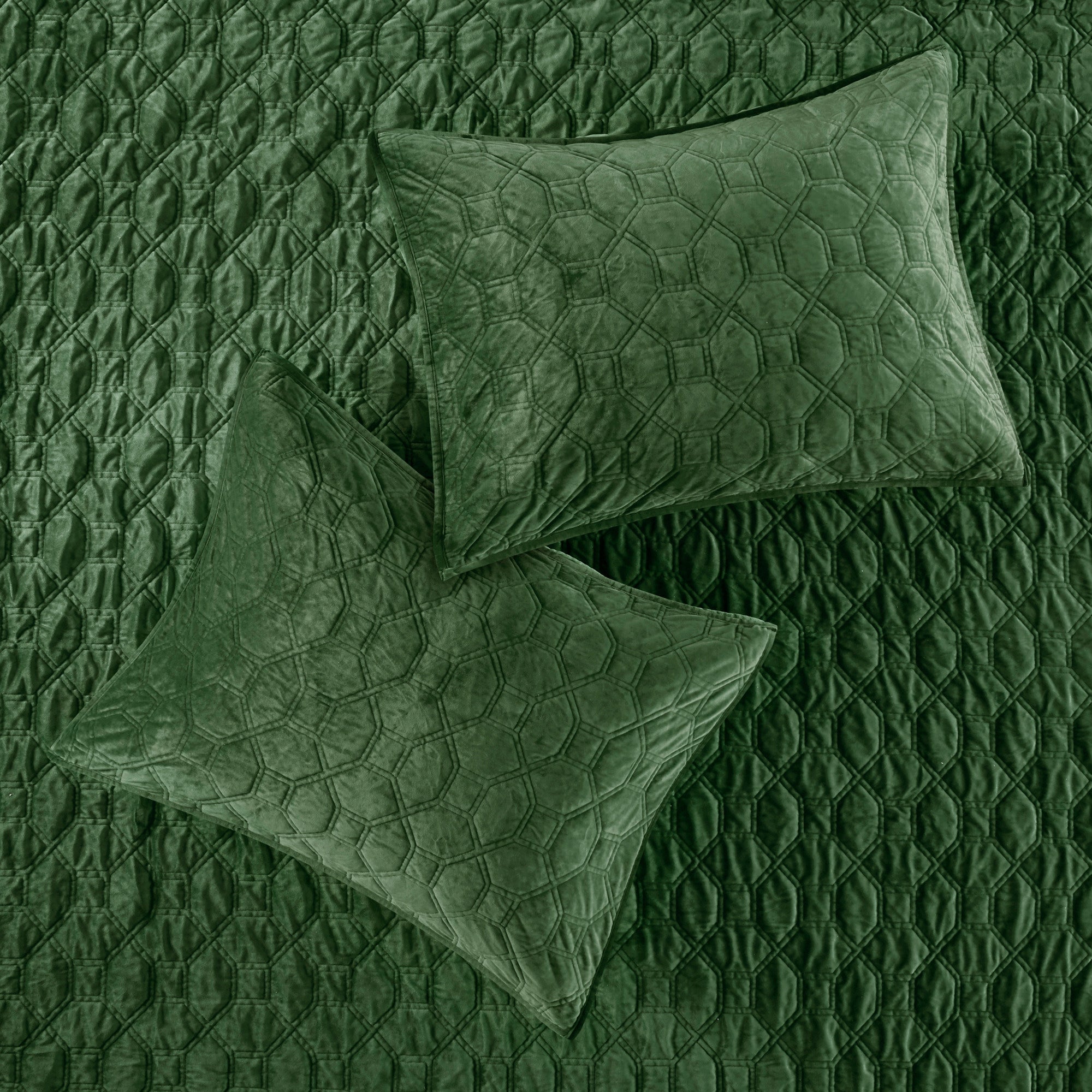 3 Piece Velvet Quilt Set Green Full/Queen