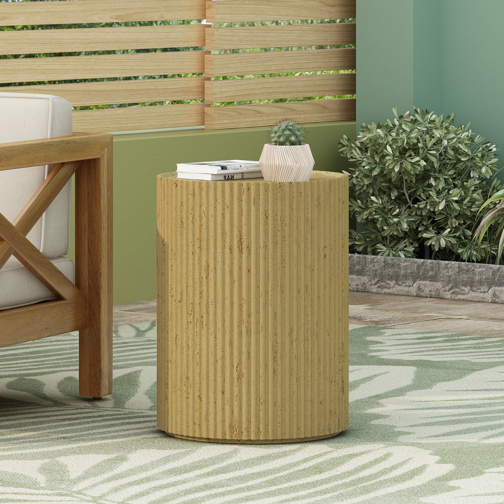 Cylindrical Outdoor Side Table Antique Brown MGO