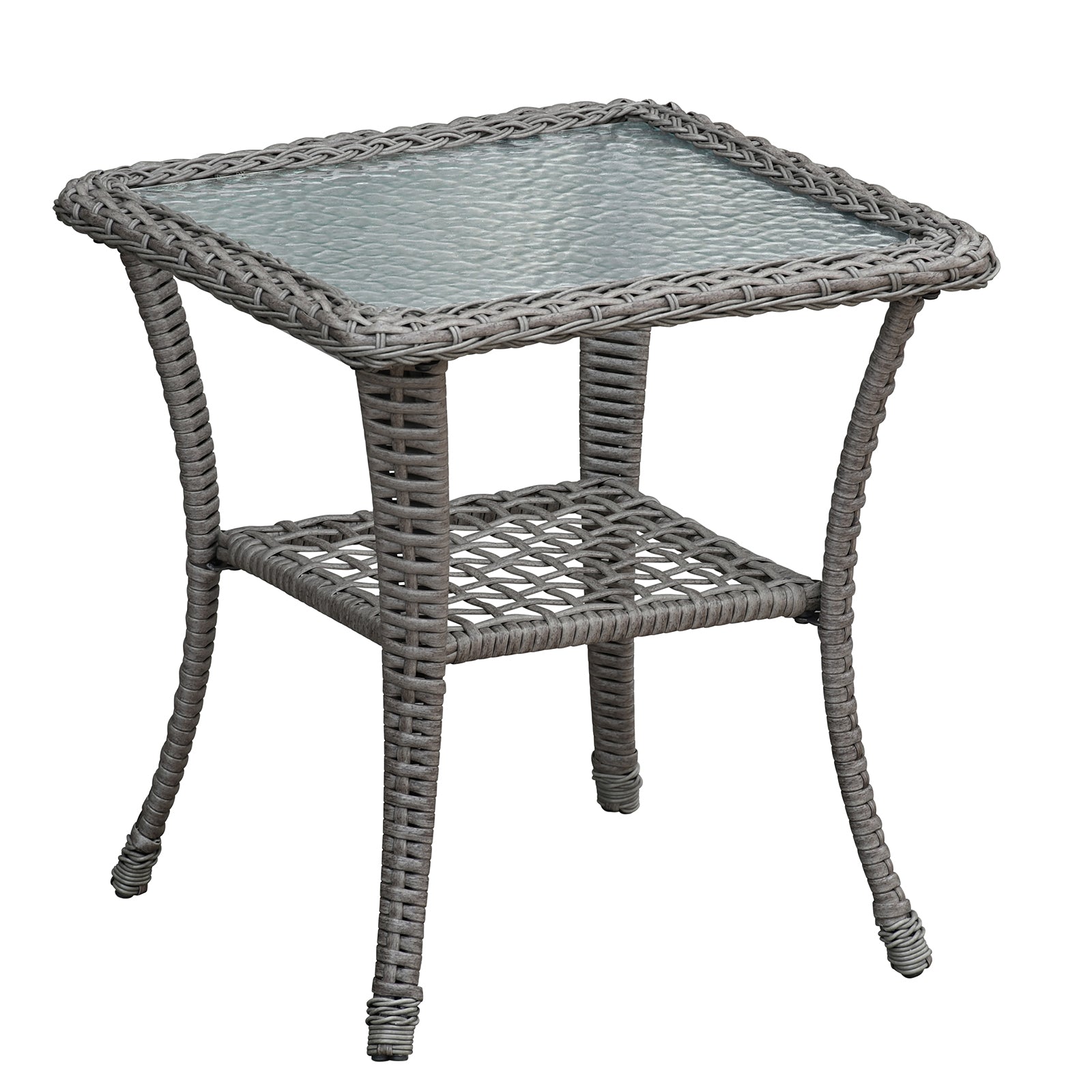 3 Pieces Conversation Set, Outdoor Wicker Rocker Swivel Patio Bistro Set, Rocking Chair with Glass Top Side Table, Grey