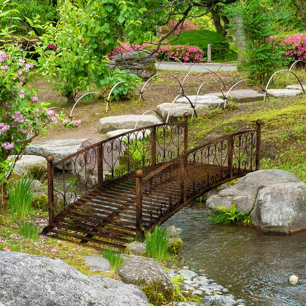 Outsunny 7' Metal Arch Garden Bridge with Safety Siderails