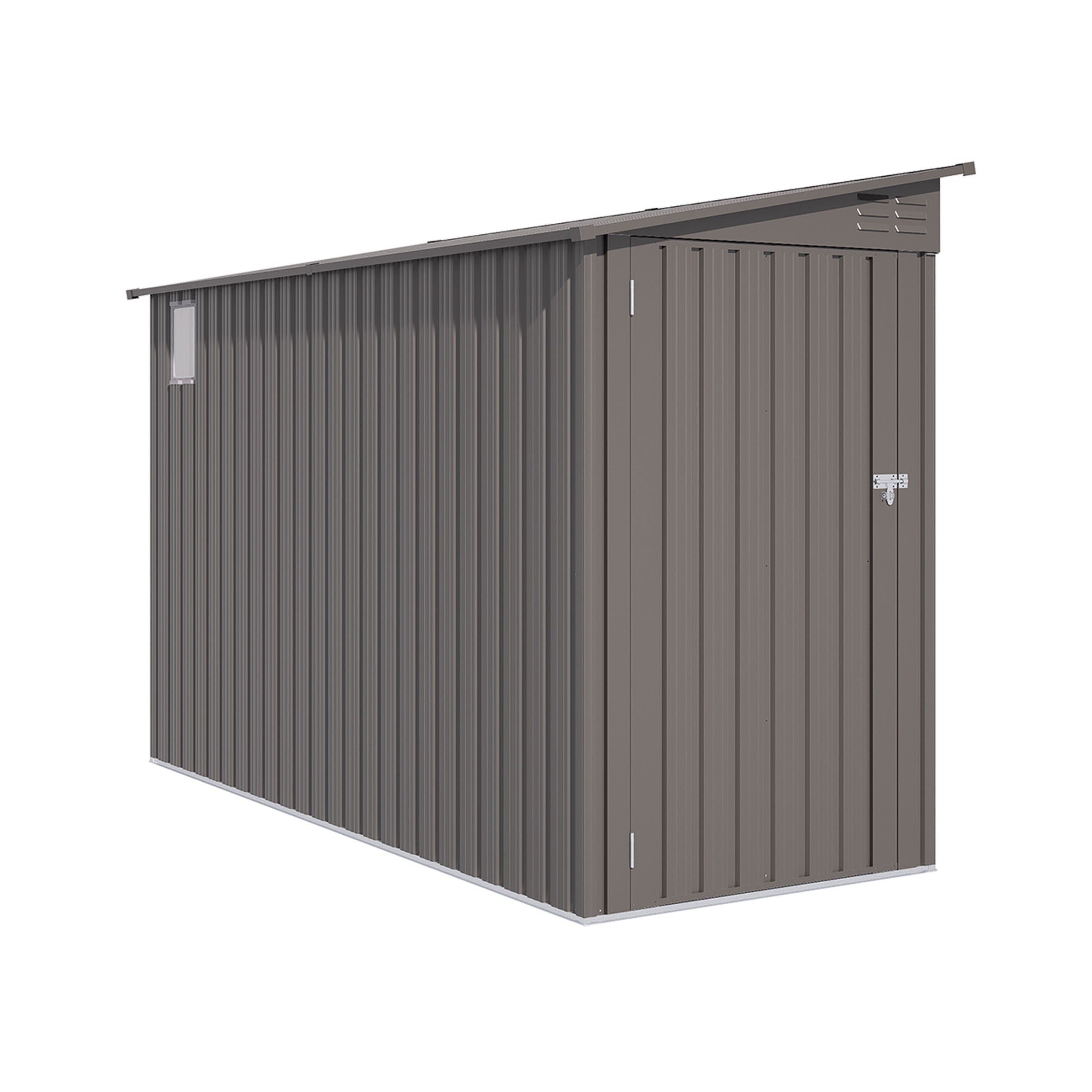 Lean To Shed With Windows, Tool House With Sloping Roof With 2 Vents And 1 Side Open Door For Backyard - Gray