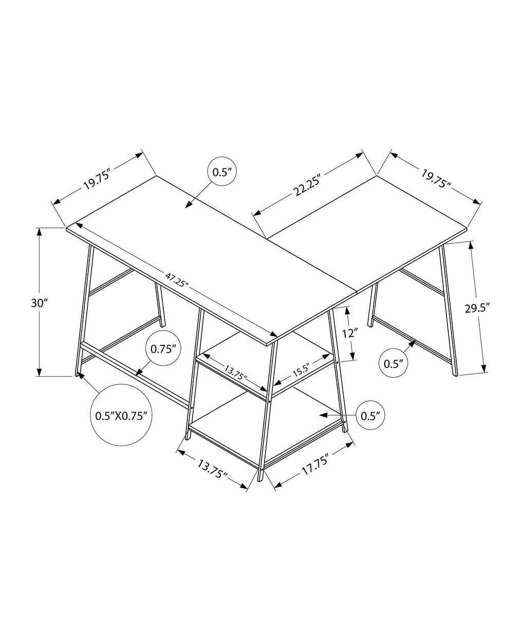 L-Shape Corner Computer Desk with Storage Shelves