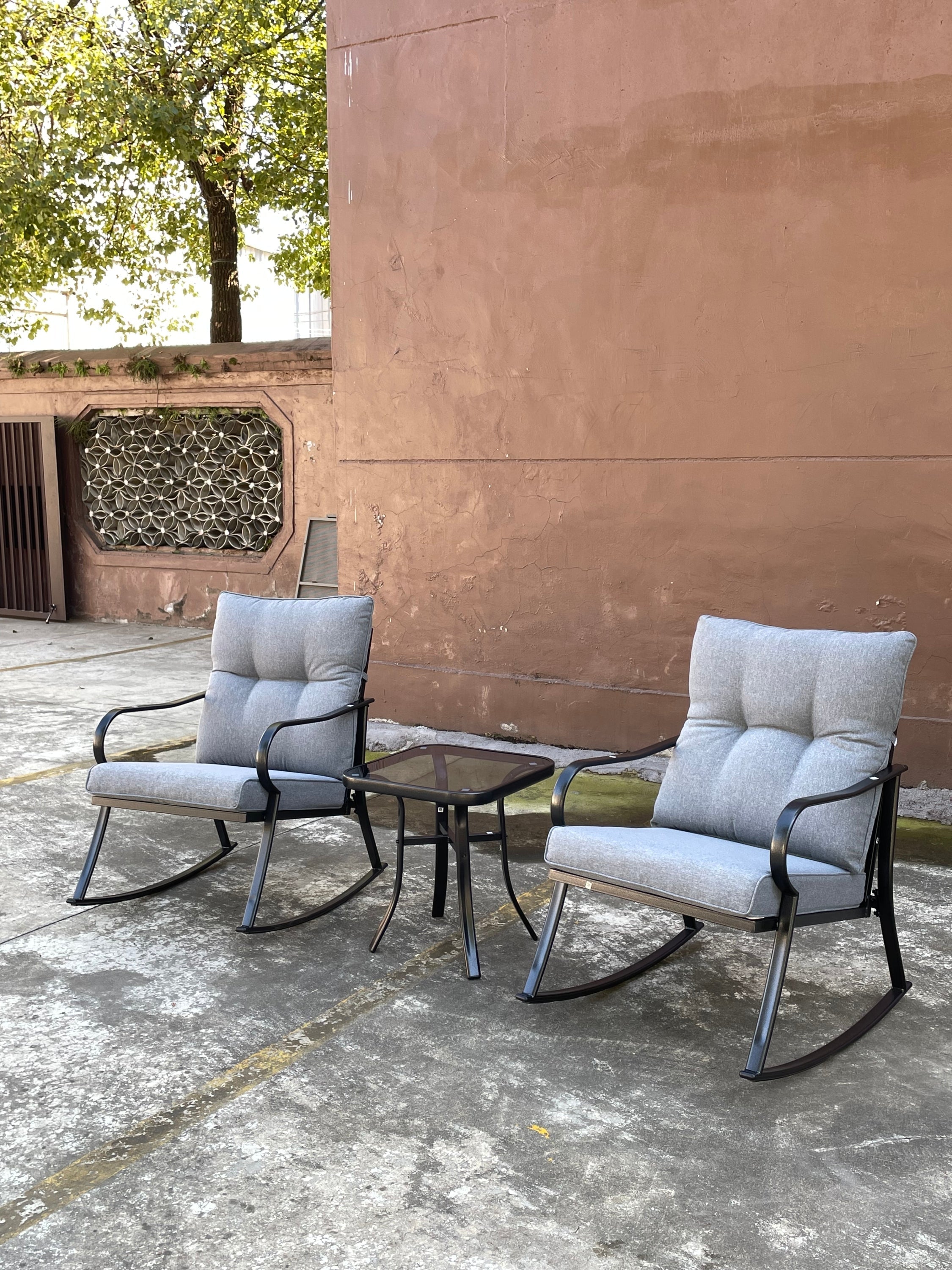 Rocker Set Chair and Teapoy Medium Grey