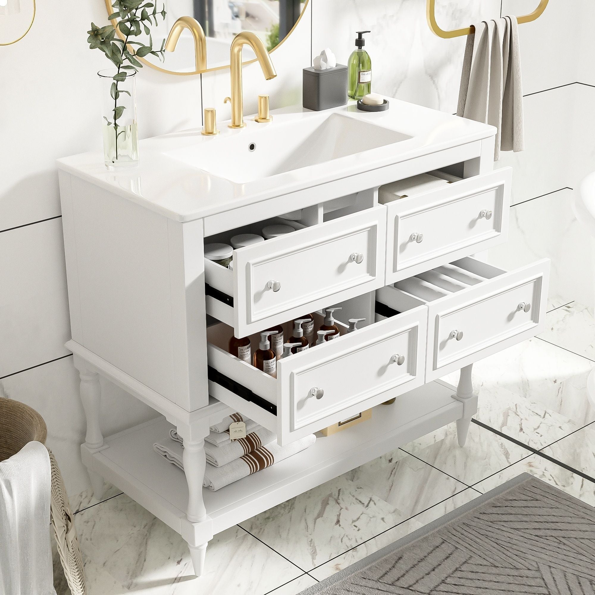 Bathroom Vanity Cabinet With Undermount Sink - 4 Drawer Set