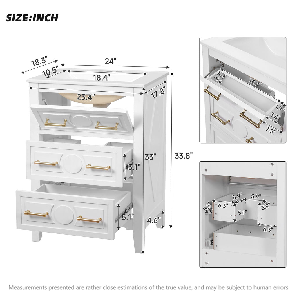 Bathroom Vanity With Sink, Free Standing 3 Drawer Storage Cabinet