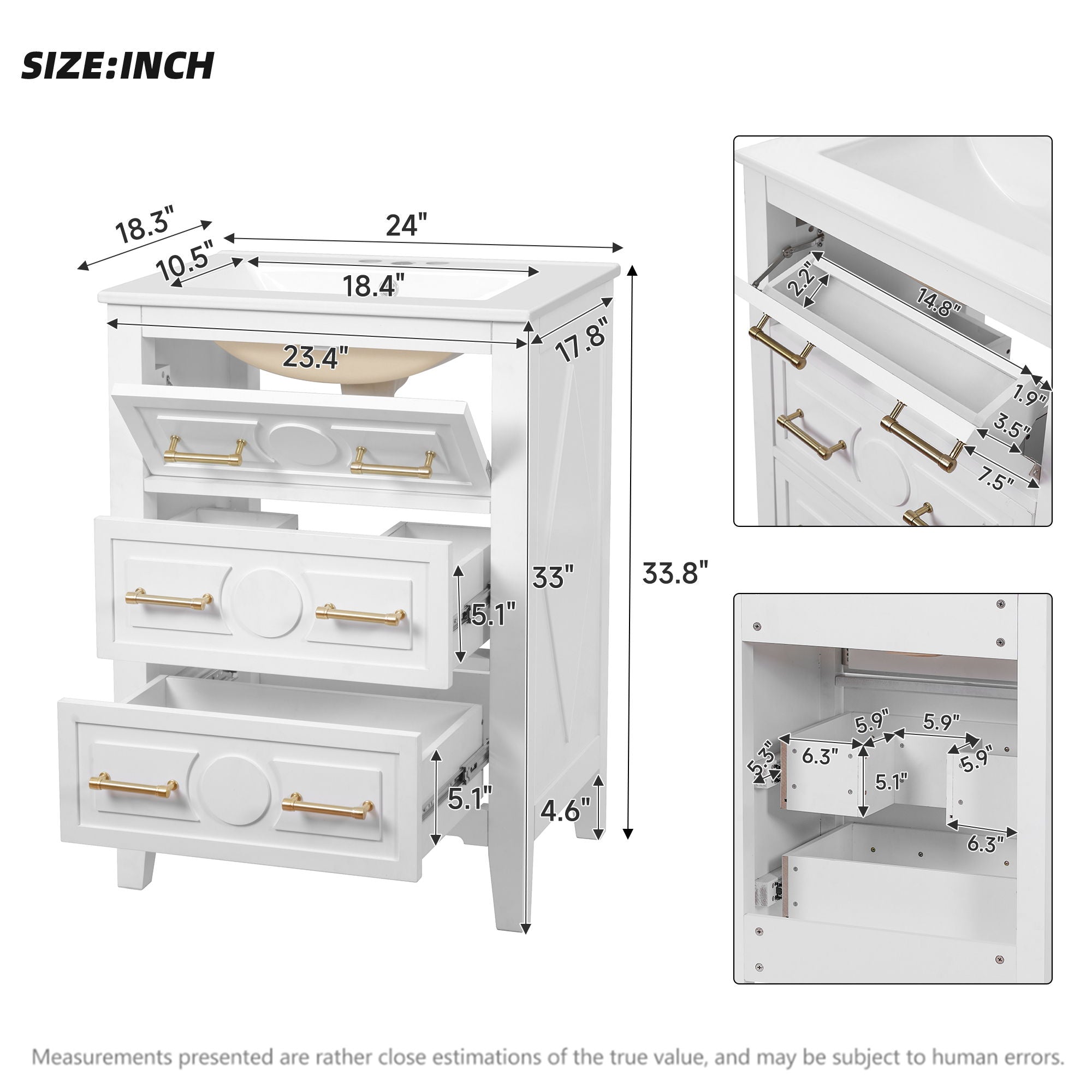 Bathroom Vanity With Sink, Free Standing 3 Drawer Storage Cabinet