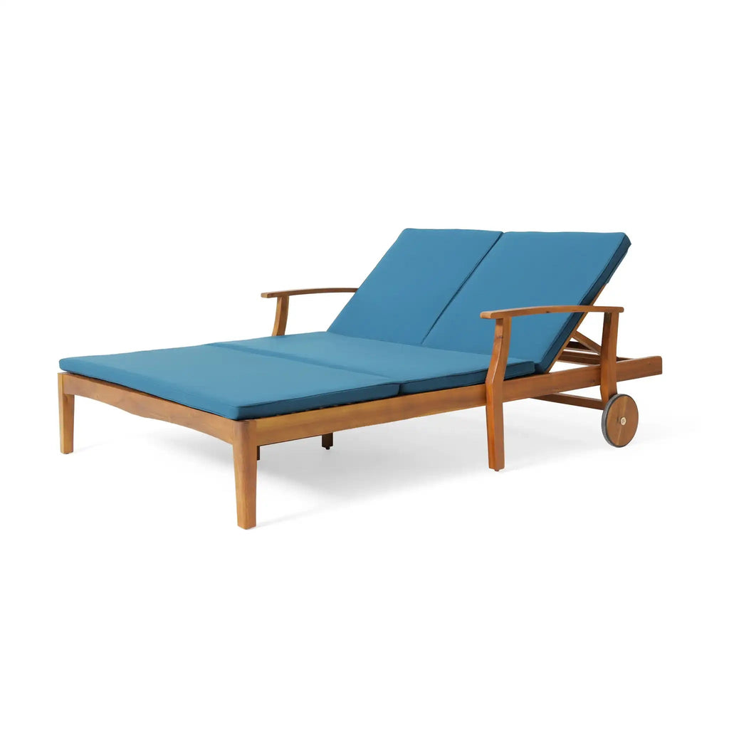 Etherealize Outdoor Adjustable Double Chaise Lounge With Water Resistant Cushions