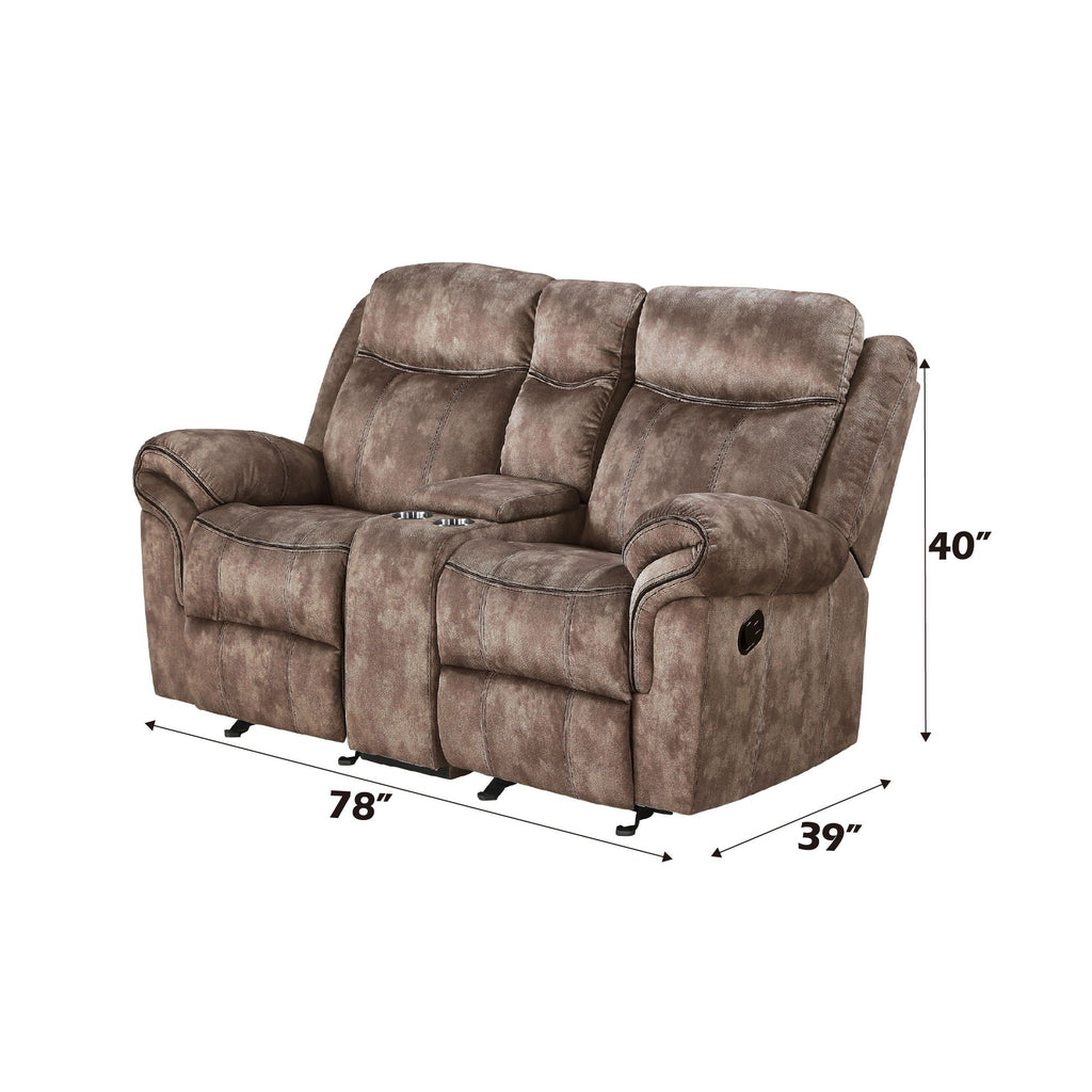Zubaida Two Tone Recliner Loveseat with USB Port Console