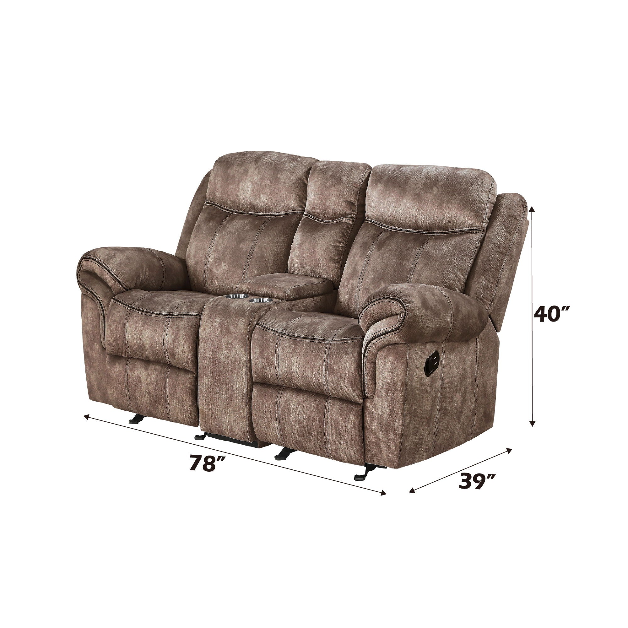 Zubaida Two Tone Recliner Loveseat with USB Port Console
