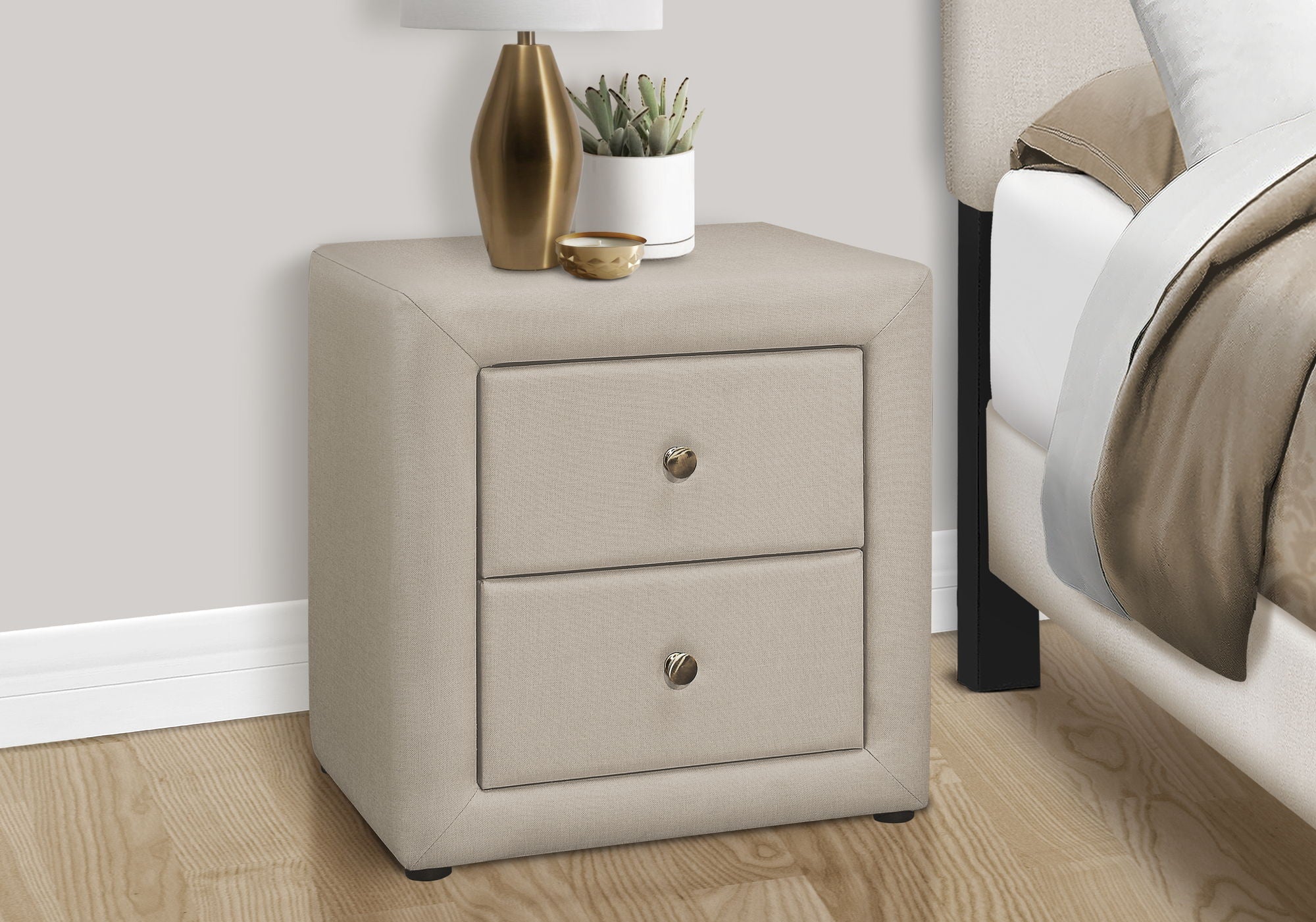 Nightstand With Storage Drawer, Upholstered, Transitional