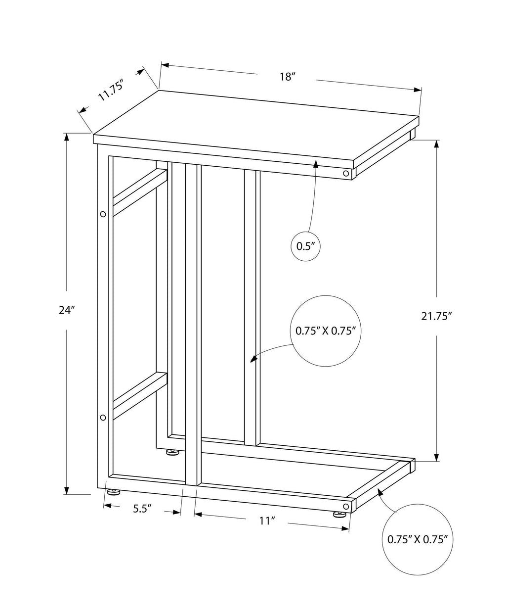 Accent Table, C-Shaped, Modern Design - Black