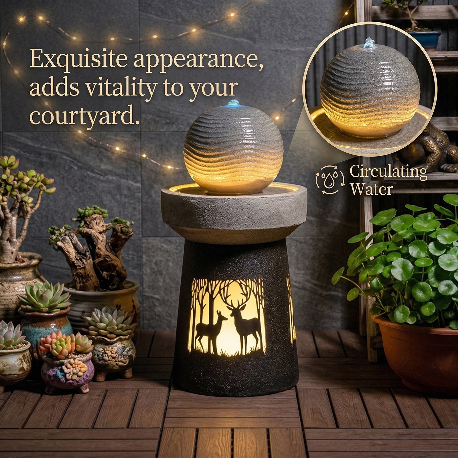 Outdoor Garden Lantern with Warm LED Light Deer Silhouette