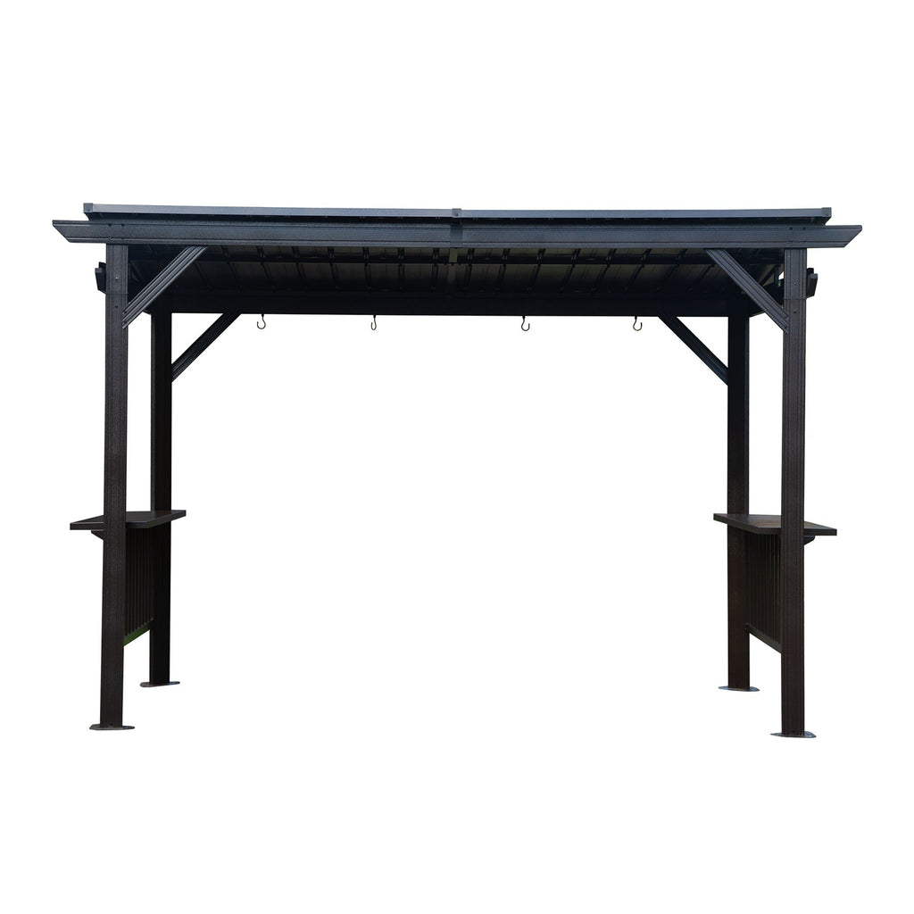 6.5x12FT Hardtop Grill Gazebo with Side Shelves and Steel Roof