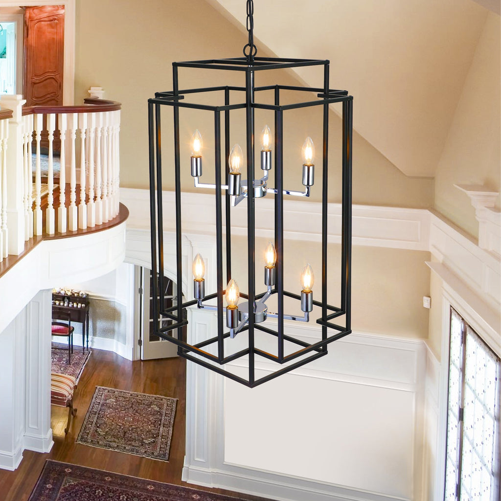 18' Modern 8-Light Black & Chrome Geometric Pendant Chandelier