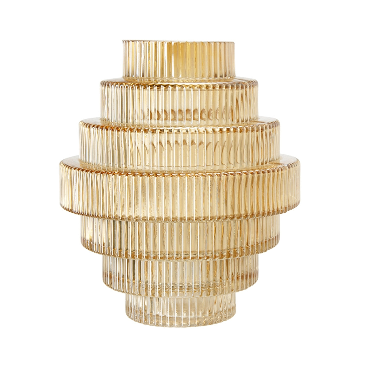D5.9x6.7' Tiered Geometric Amber Luster Clear Vase, Set of 2
