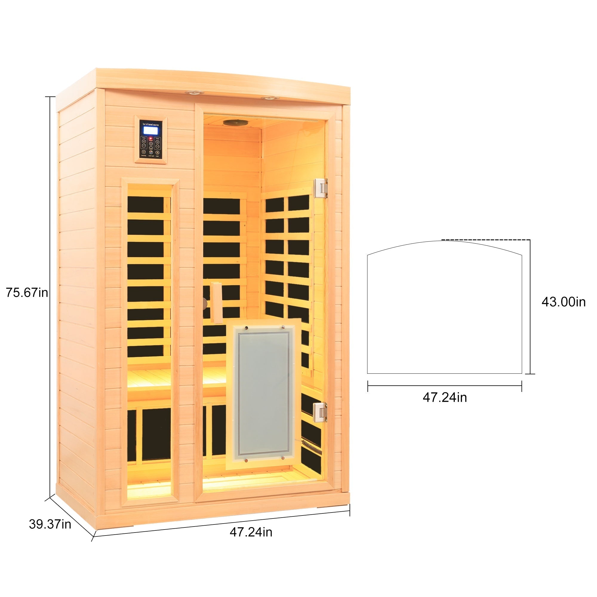 Low EMF, There is also a heating plate on the glass door, Hemlock wood Far-infrared indoor Two person sauna room