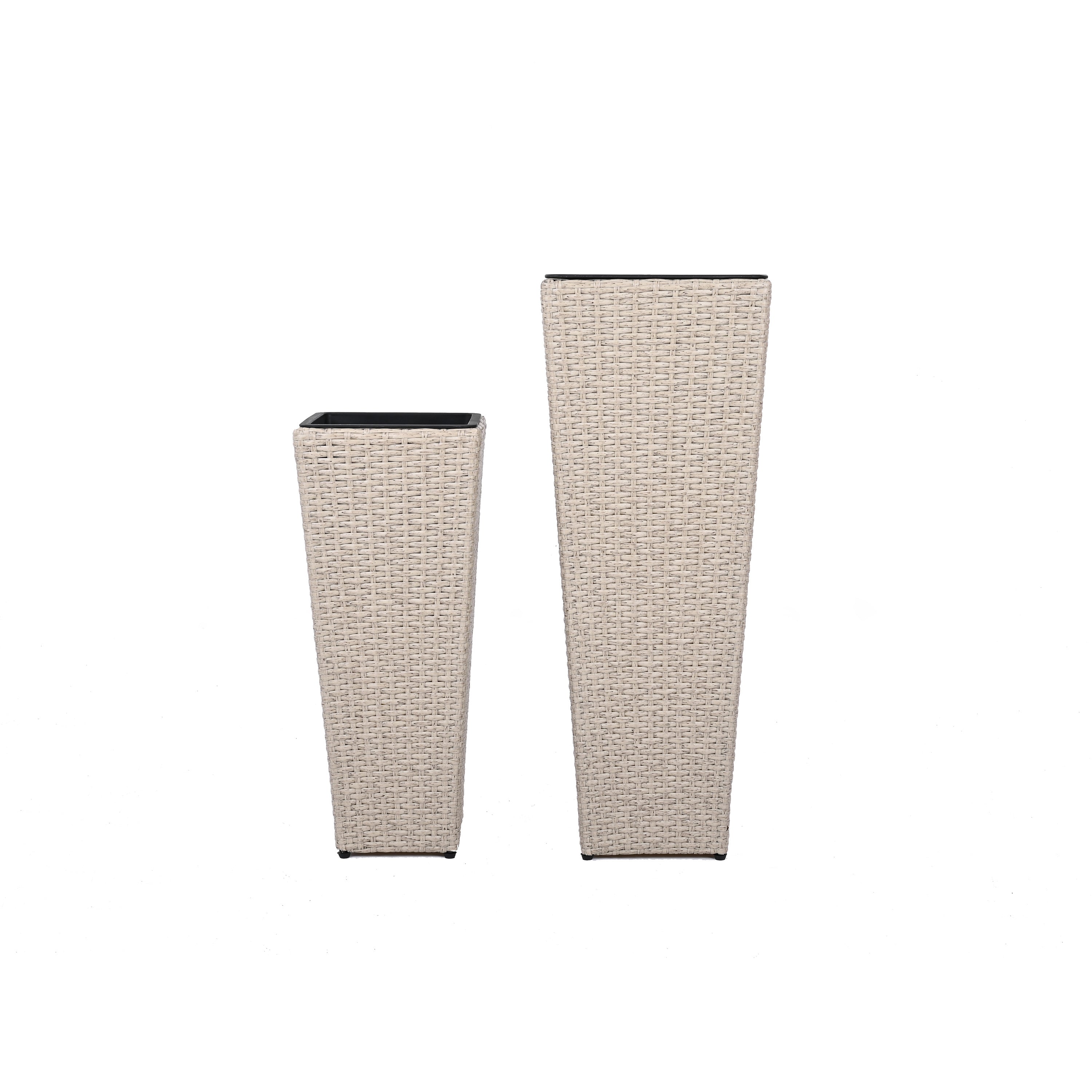 Outdoor PE Wicker Flower Pots, 2-Pcs Set, Beige
