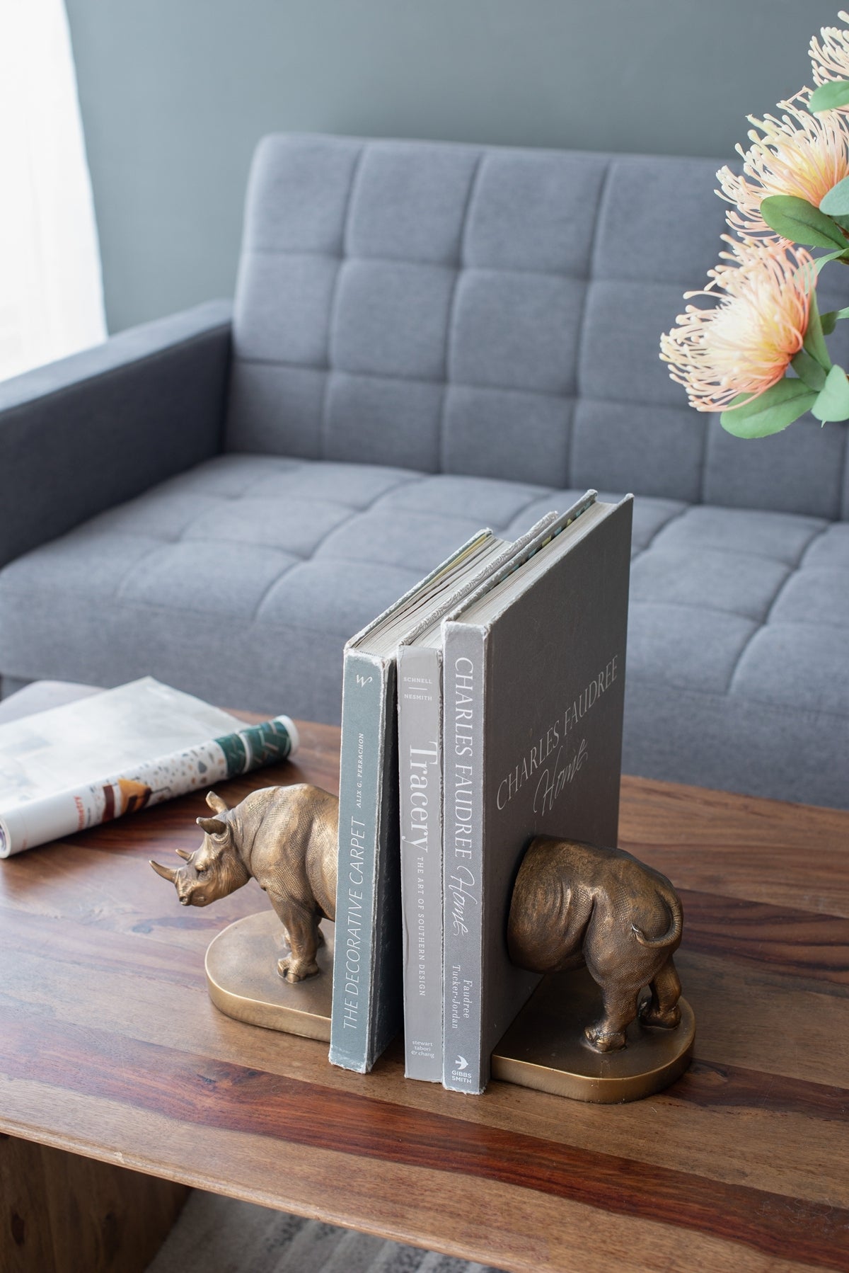 Set of 2 Rhino Bronze Bookends