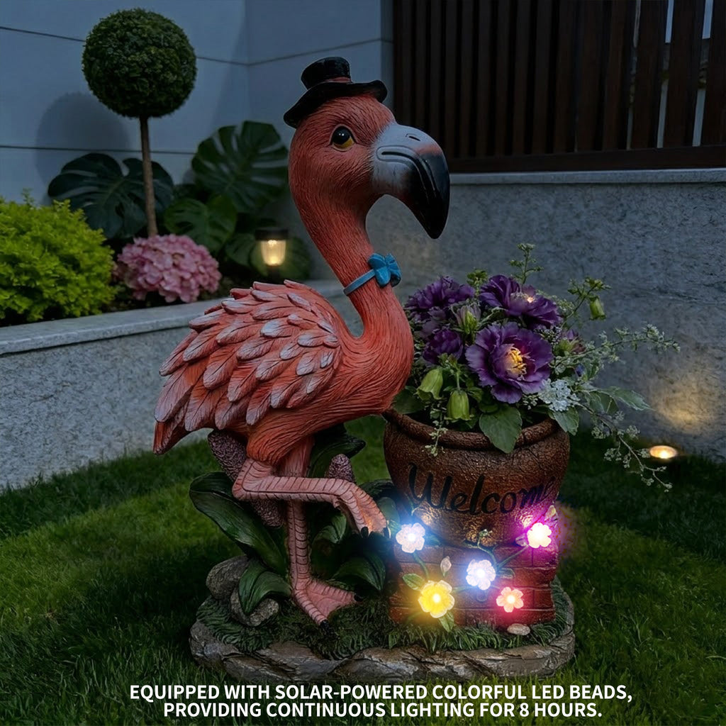 Outdoor Garden Sculpture Flamingo Flower Pot Planter