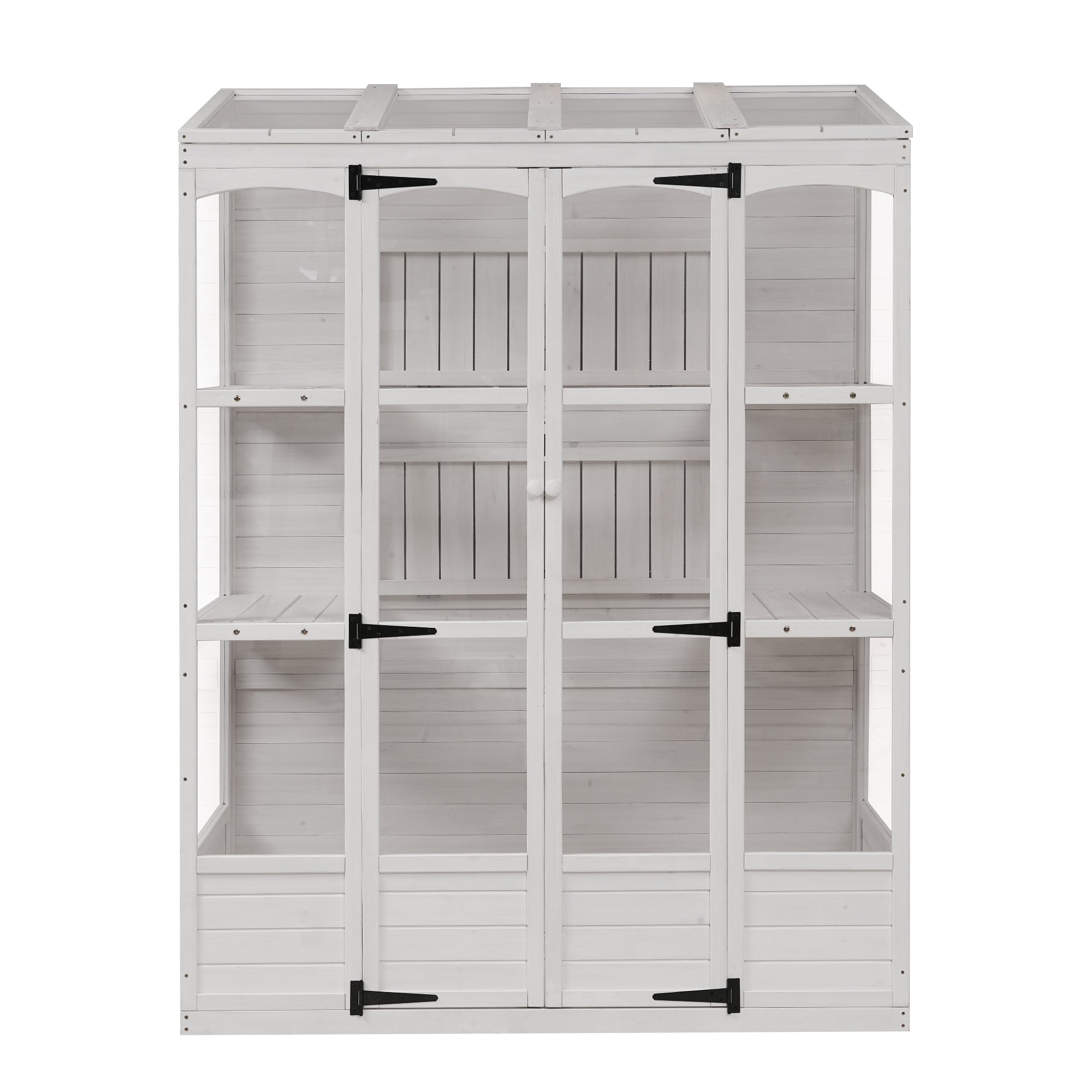 TOPMAX 78-Inch Wooden Greenhouse with Skylights and Folding Shelves