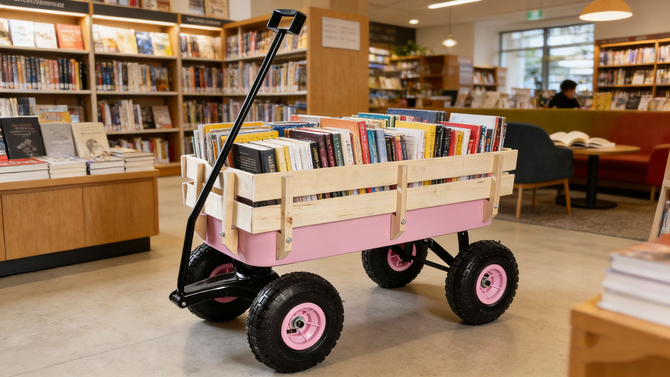 Outdoor All Terrain Garden Wagon with Wooden Railings and Pneumatic Tires