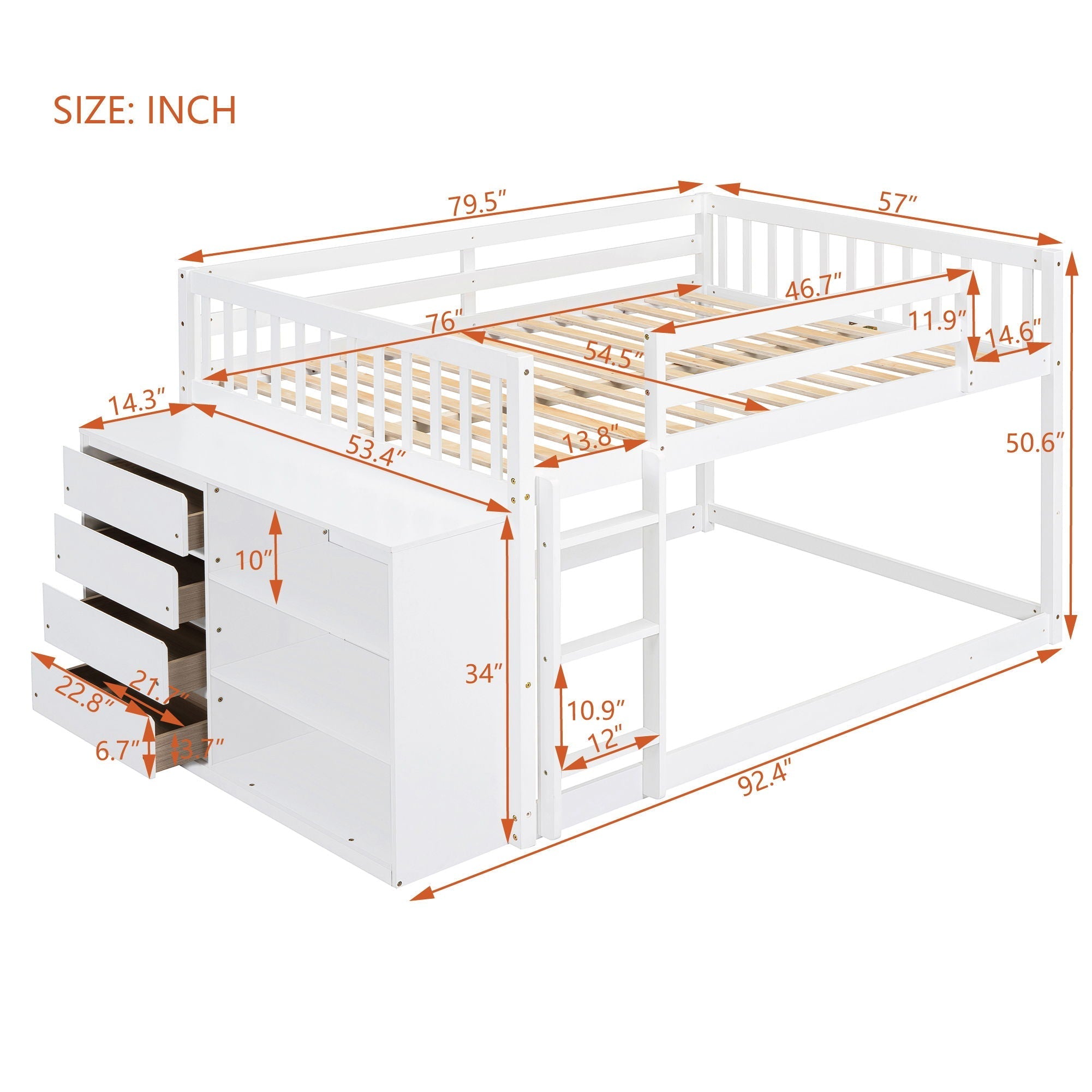 Bunk Bed With 4 Drawers and 3 Shelves