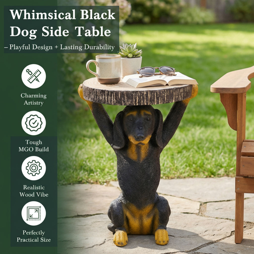 22.17'H Black Dog Side Table Pedestal End Table Stool