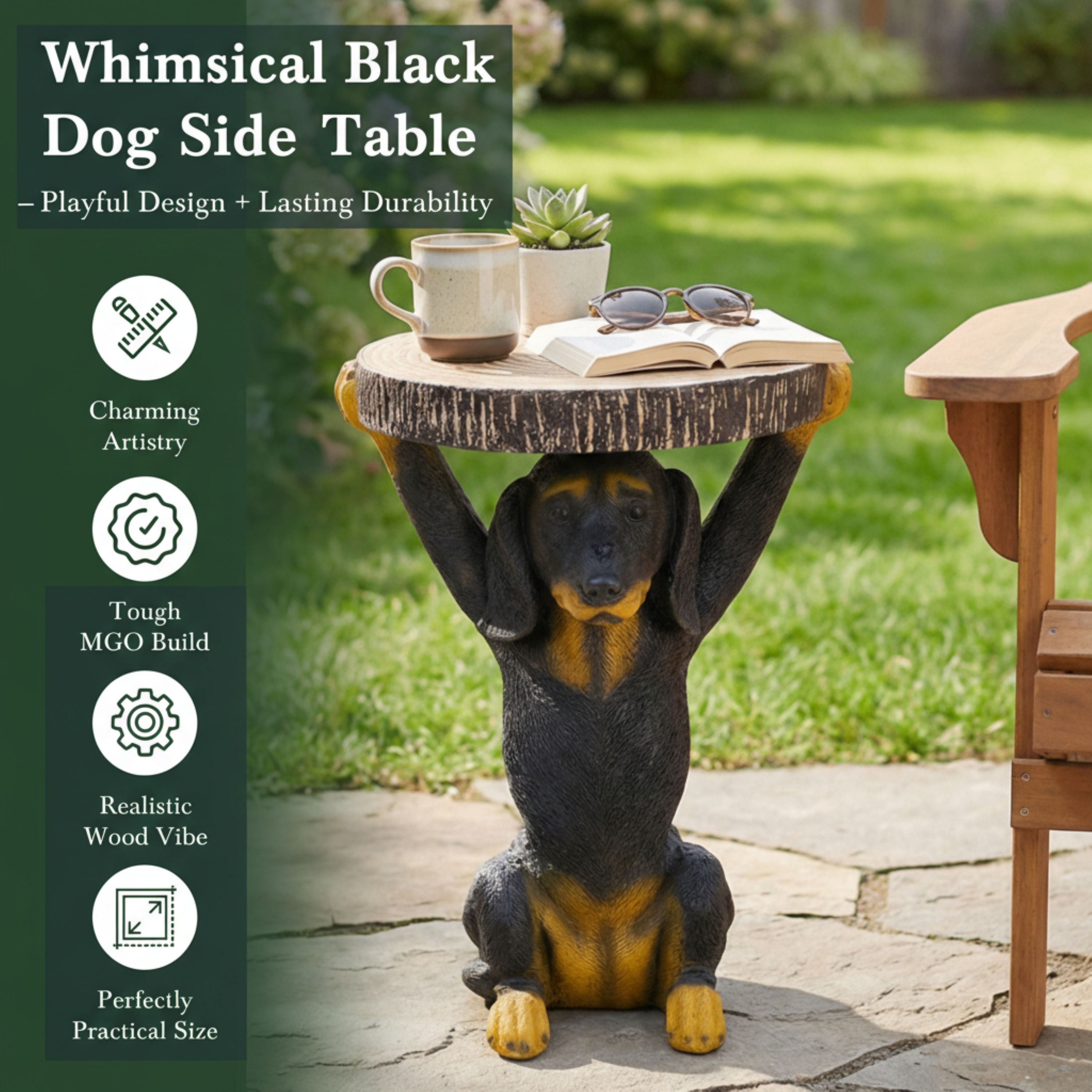 22.17'H Black Dog Side Table Pedestal End Table Stool