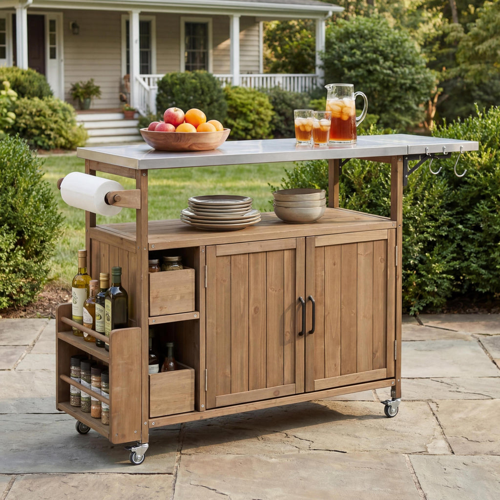 54.33' Farmhouse Rolling Outdoor Kitchen Cart