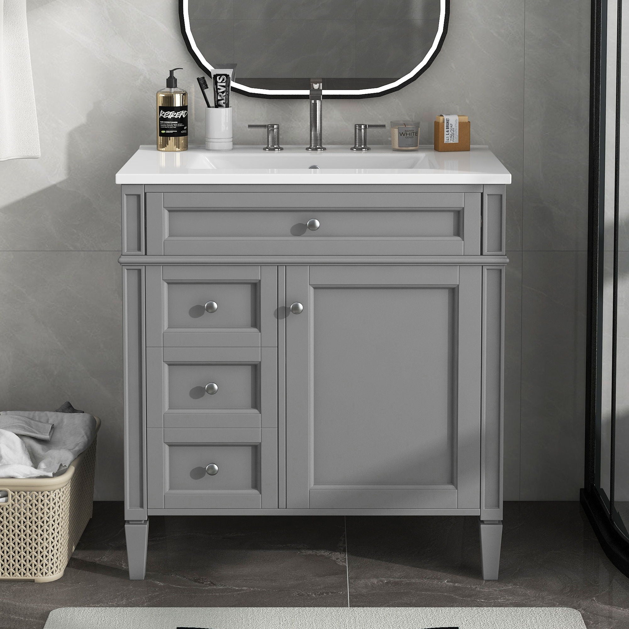 Bathroom Vanity With 2 Drawers and Tip-Out Storage Cabinet