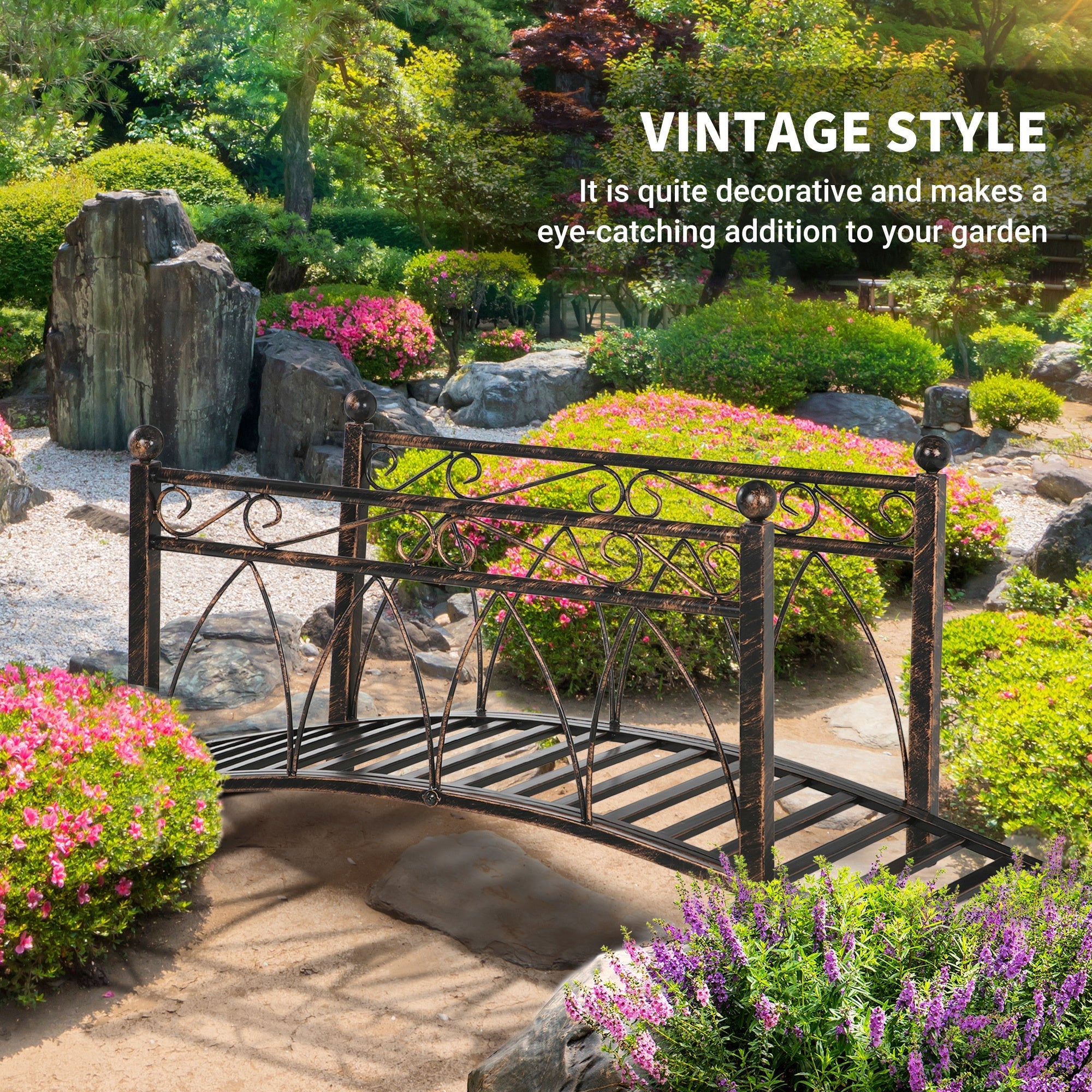 Outsunny 3.3' Metal Arch Zen Garden Bridge with Safety Siderails