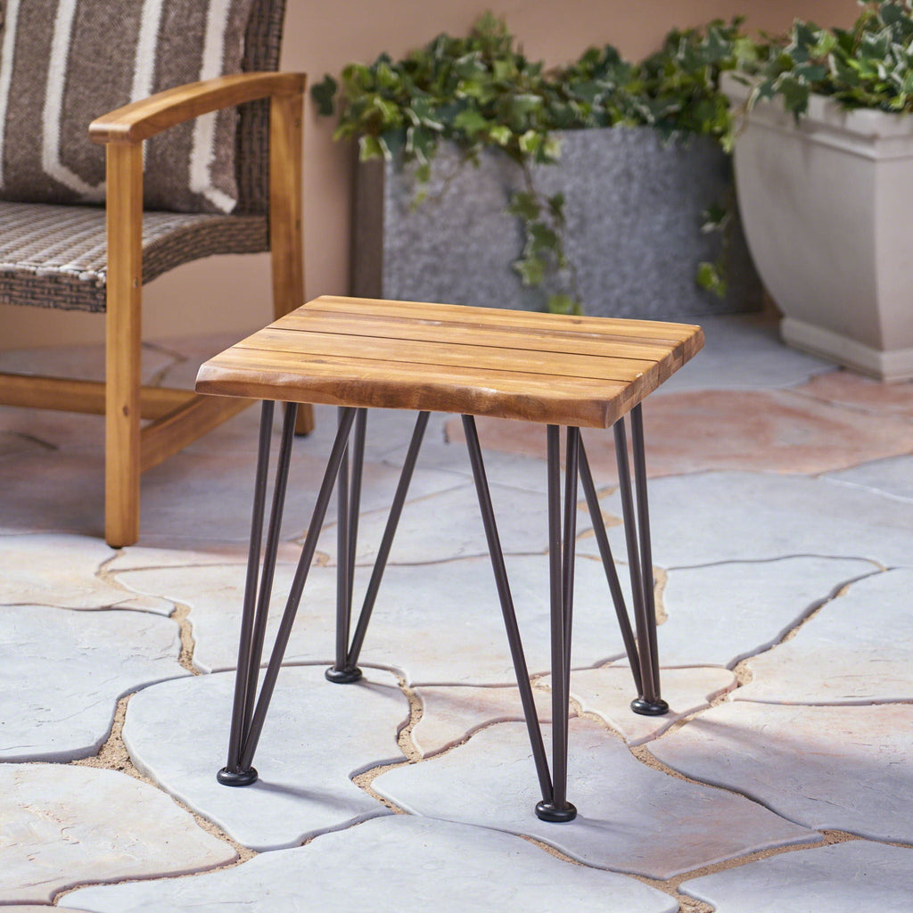 Zenith Outdoor Industrial Accent Table Set of 2 - Teak